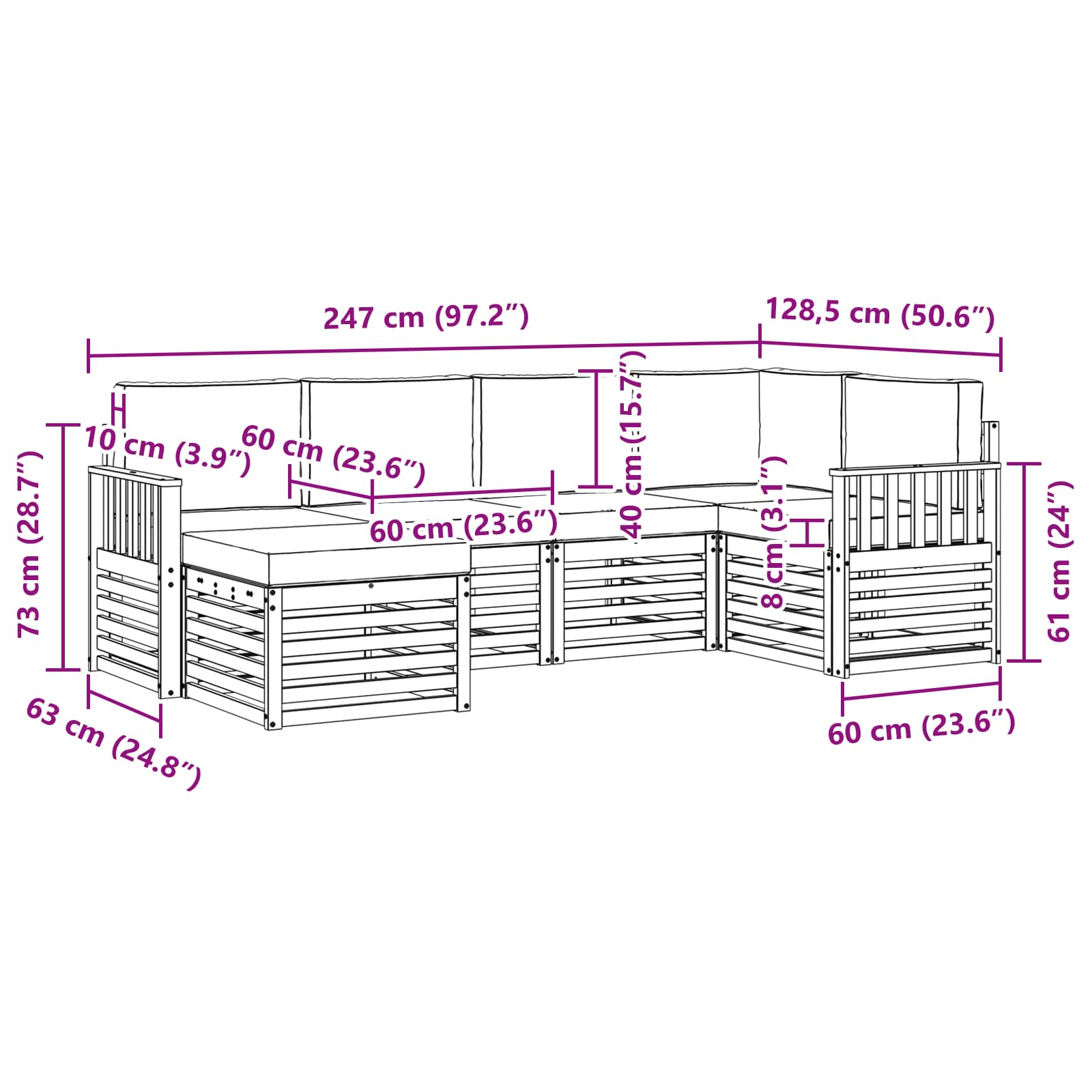 Set vanjskih sofa 6 pcs Bijela i bež 247 x 128,5 x 73 cm