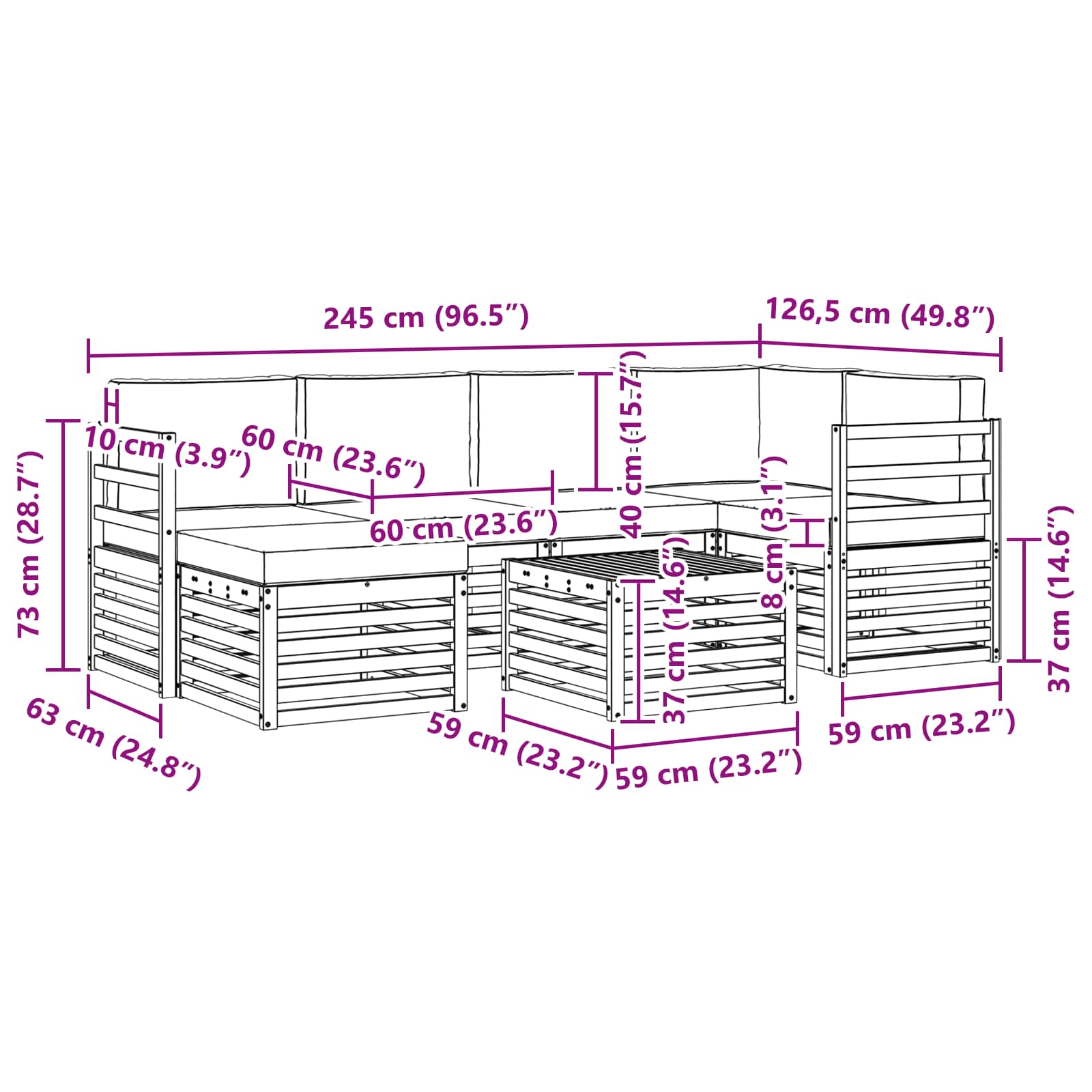 Set vanjskih sofa 7 pcs Bijela i bež Poliester