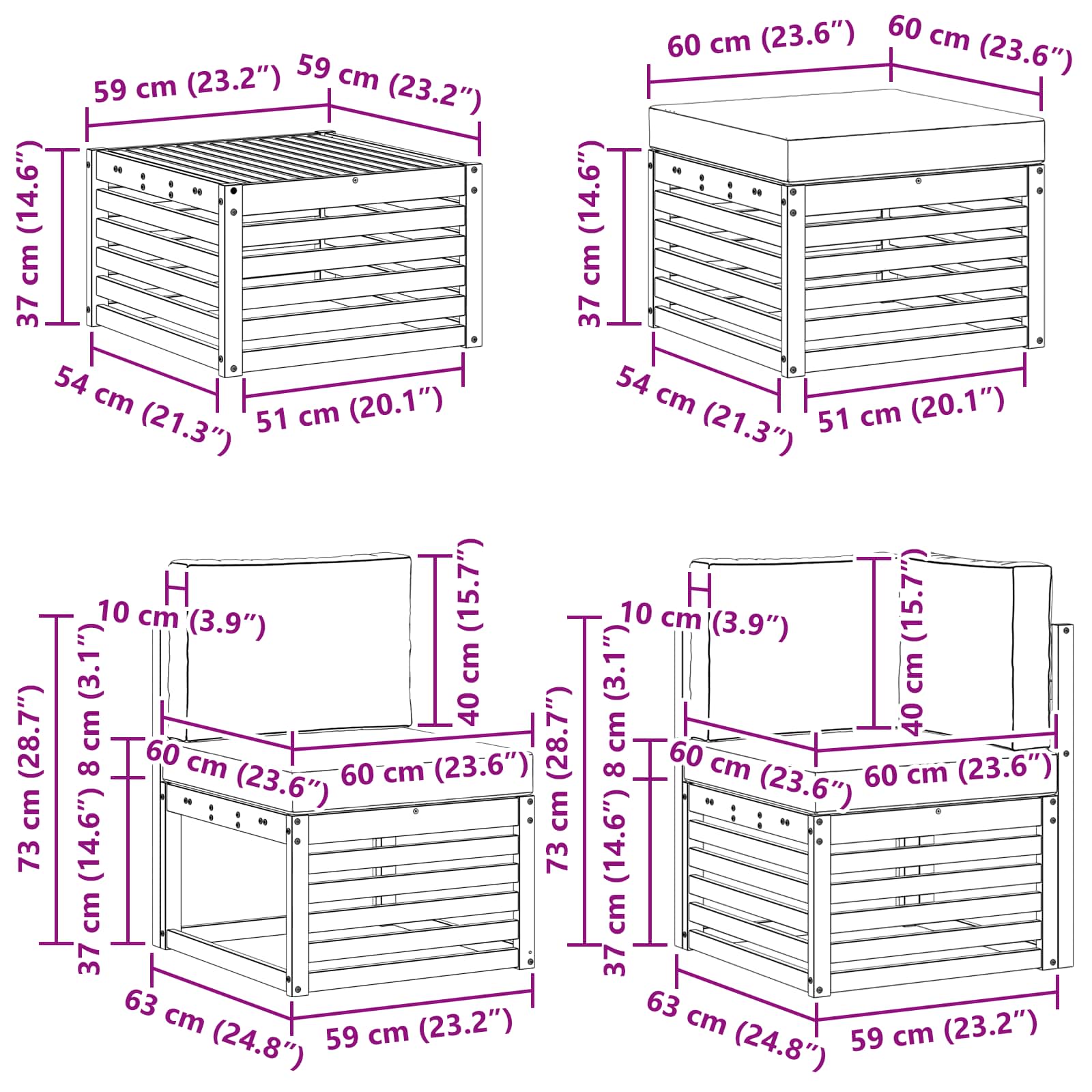 Set vanjskih sofa 7 pcs Bijela i svjetlosiva 59 x 59 x 37 cm