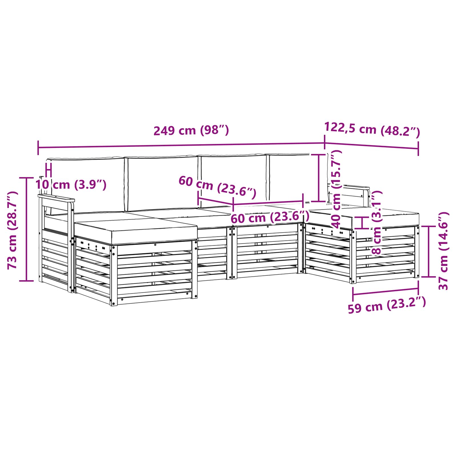 Set vanjskih sofa 6 pcs Bijela i krem 249 x 122,5 x 73 cm