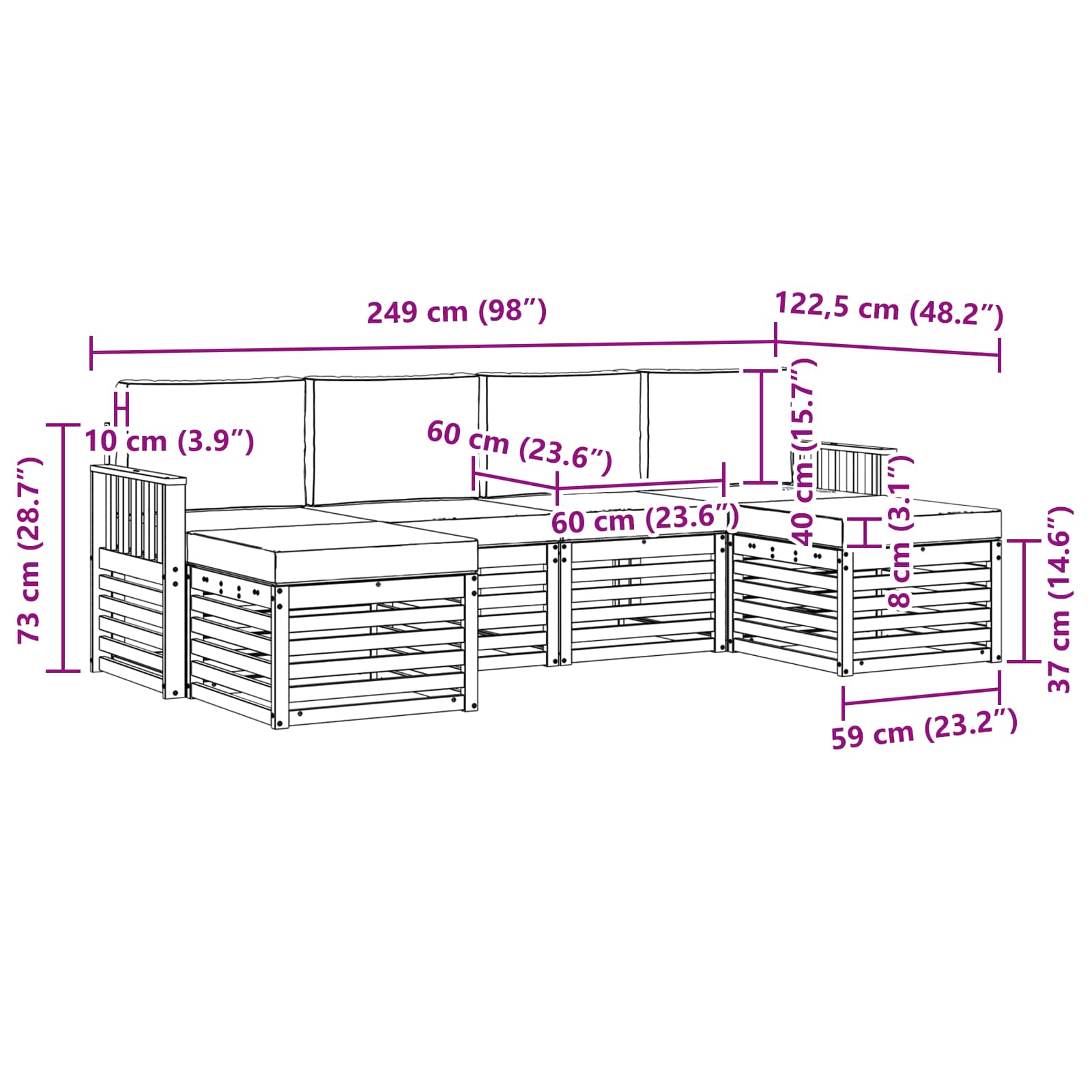 Set vanjskih sofa 5 pcs Bijela i Bež 249 x 122,5 x 73 cm