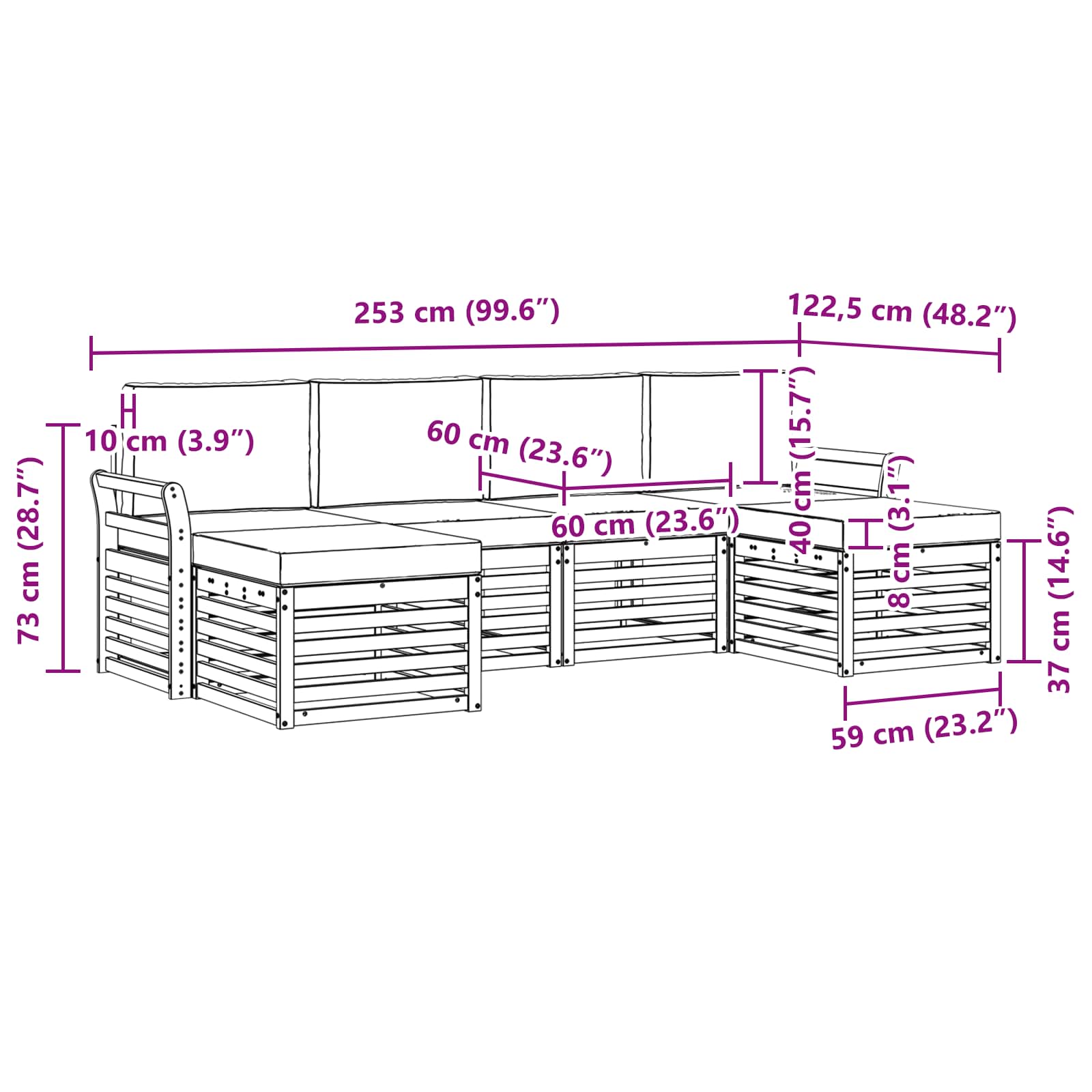 Set vanjskih sofa 6 pcs Bijela i krem 253 x 122,5 x 73 cm