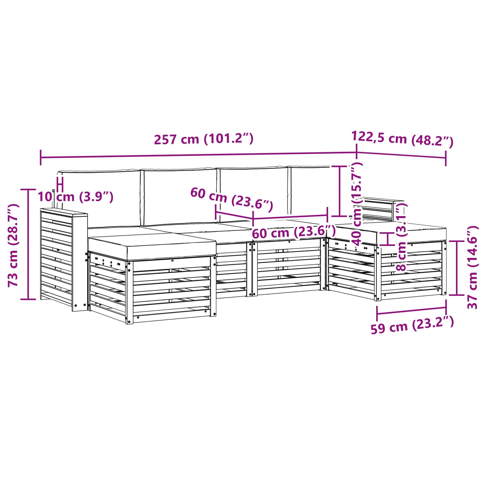 Set vanjskih sofa 6 pcs Bijela i krem 257 x 122,5 x 73 cm