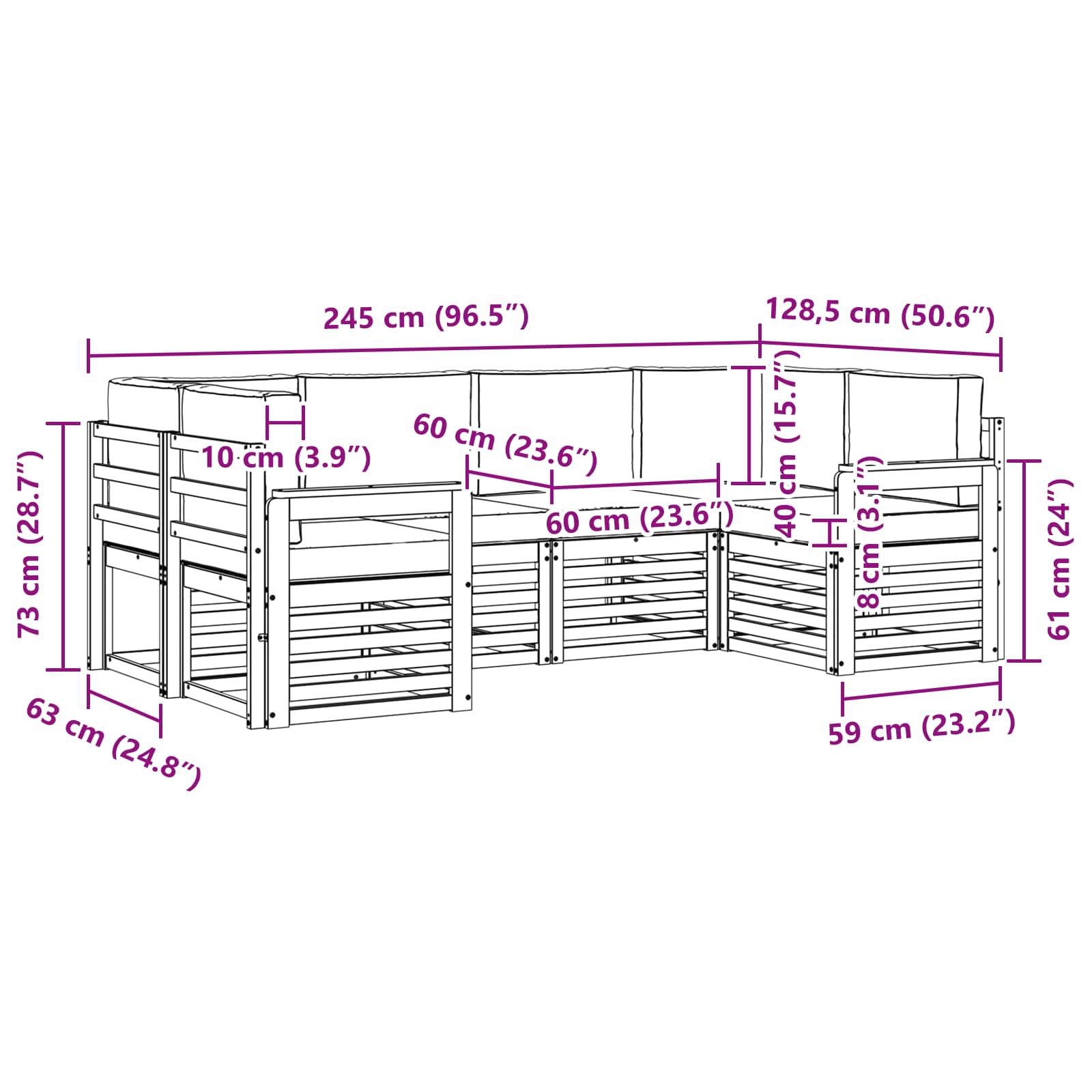 Set vanjskih sofa 5 pcs Bijela i Bež 245 x 128,5 x 73 cm