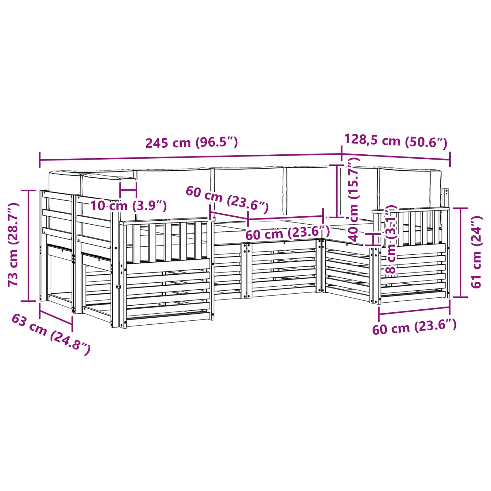 Set vanjskih sofa 5 pcs Bijela i Bež 245 x 128,5 x 73 cm