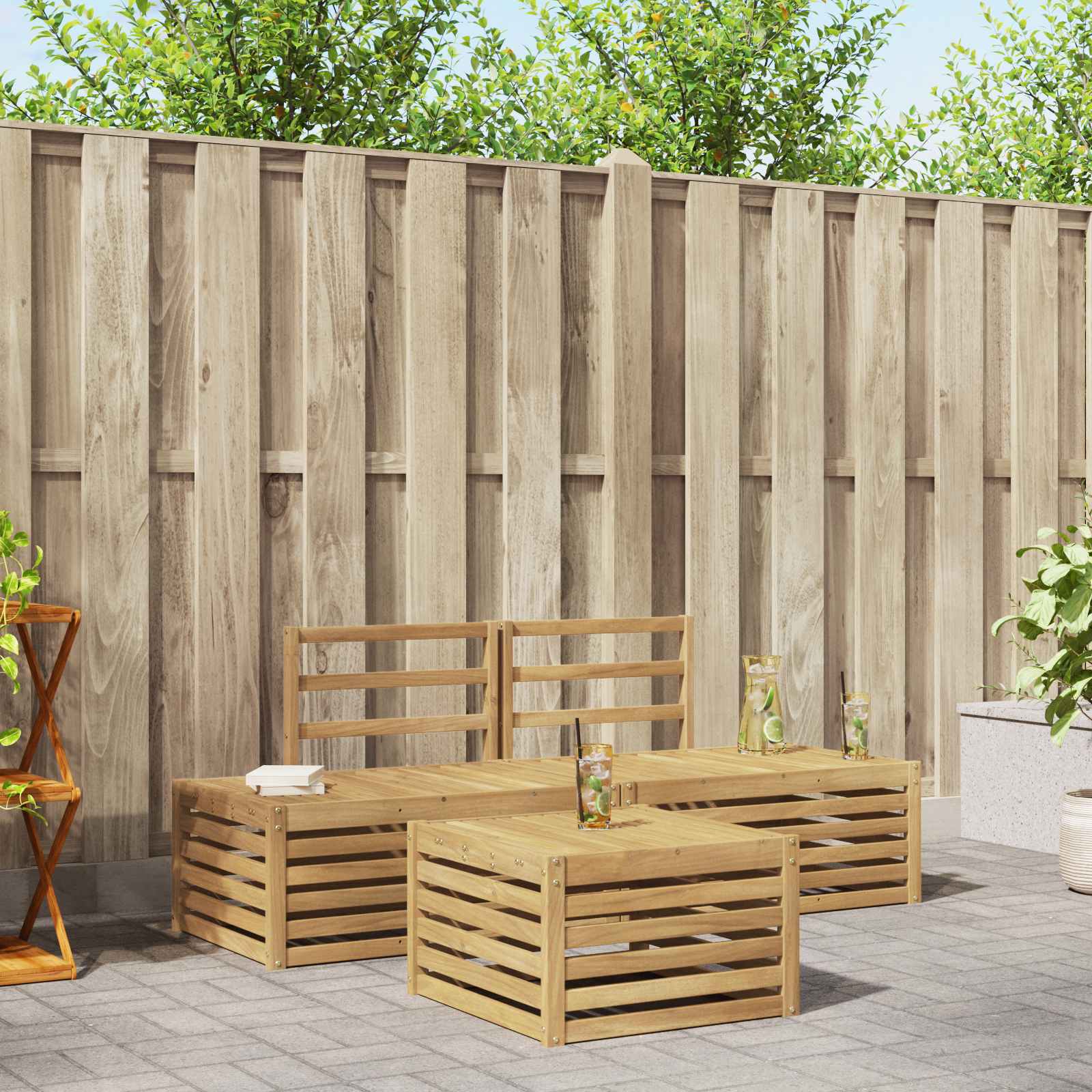 Set vanjskih sofa 4 Komad Bijela Čvrsto drvo akacije