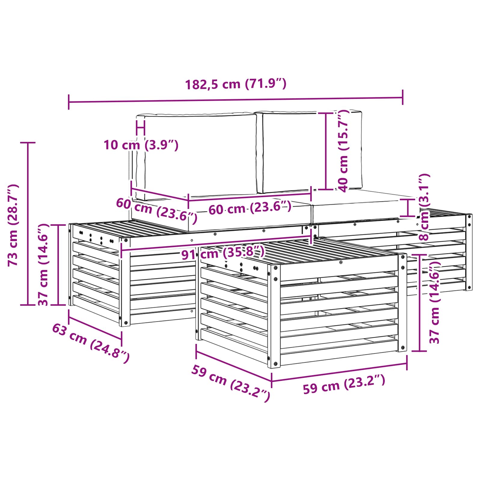 Set vanjskih sofa 4 Komad