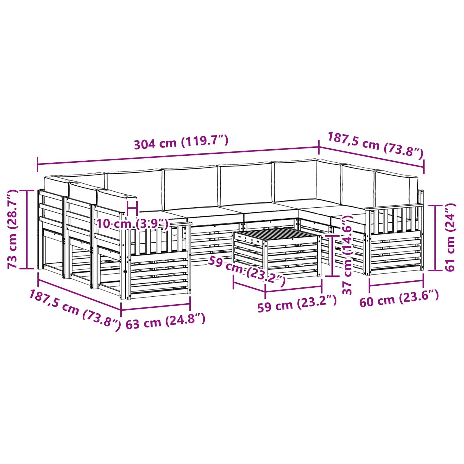 Set vanjskih sofa 8 pcs Bijela i svijetlosiva 59 x 59 x 37 cm
