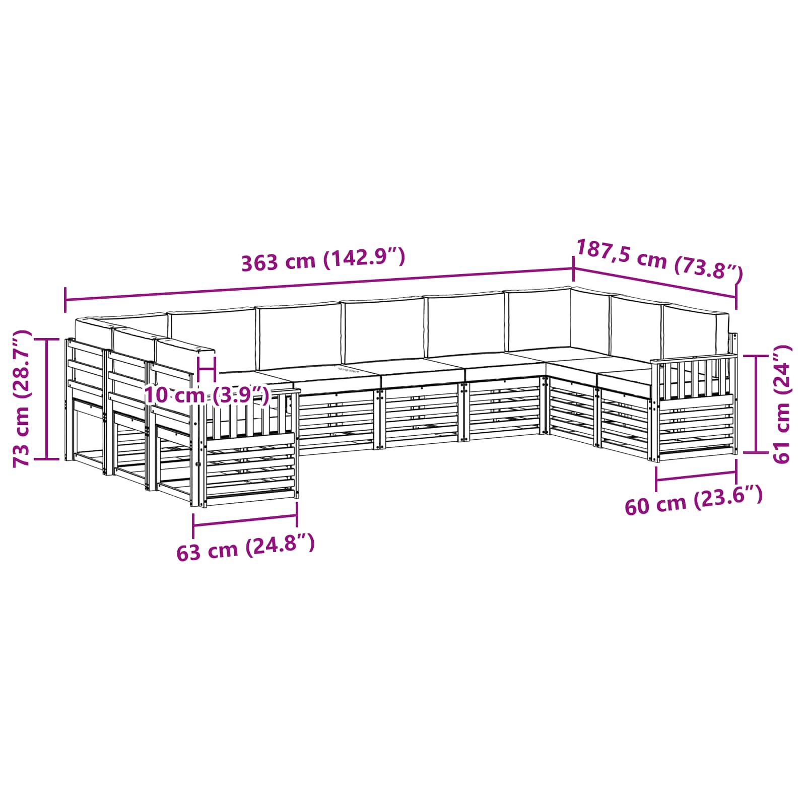 Set vanjskih sofa 7 pcs Bijela i Krem 363 x 187,5 x 73 cm