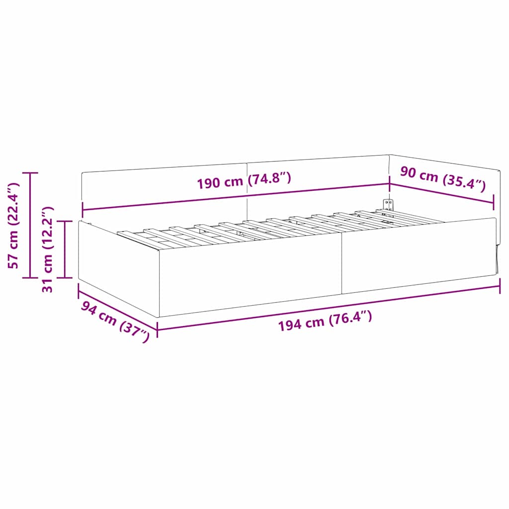 Kutni okvir kreveta Svijetlo siva 90 cm x 190 cm tkanina