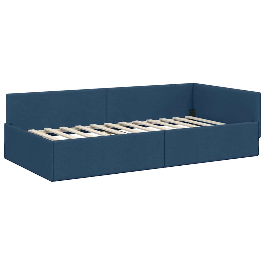 Kutni okvir kreveta s uzglavljem Plava 90 cm x 190 cm tkanina