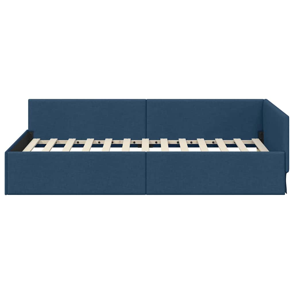 Kutni okvir kreveta s uzglavljem Plava 90 cm x 190 cm tkanina