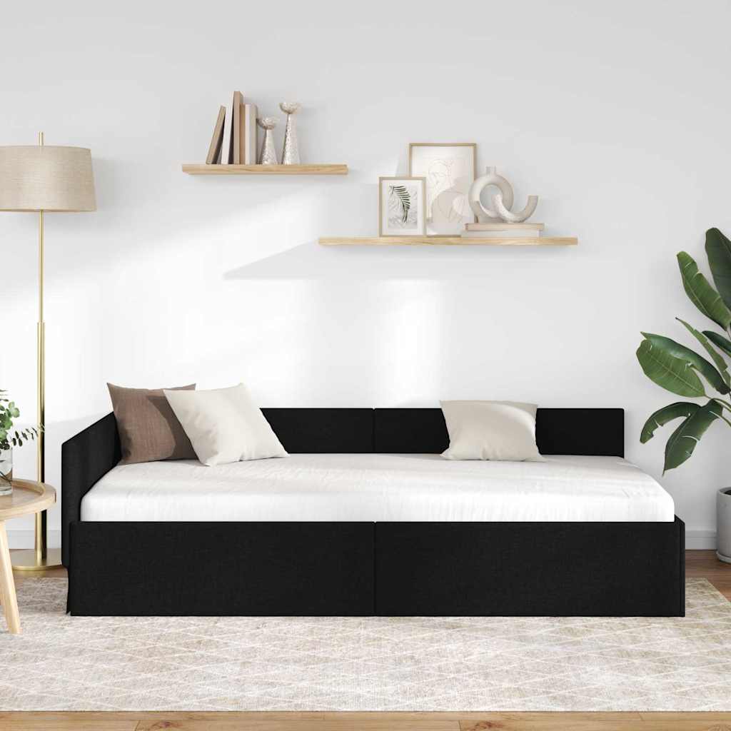 Kutni okvir kreveta s uzglavljem Crna 100 cm x 200 cm tkanina