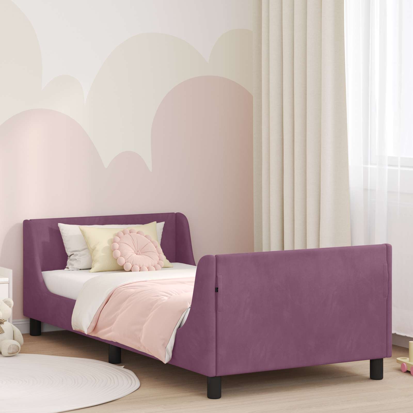 Krevet za djecu s uzglavljem Ljubičasta 80 x 200 cm Baršun