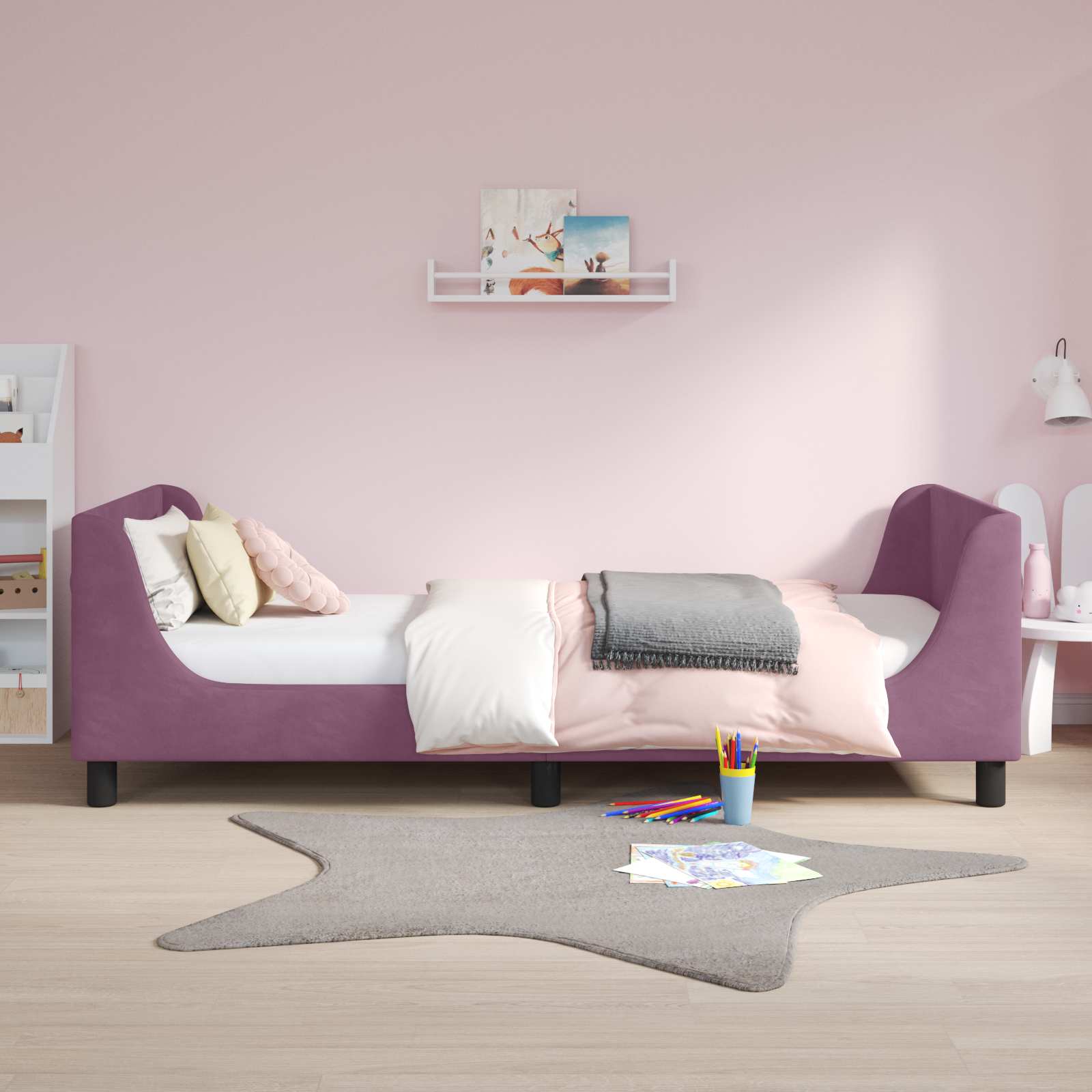 Krevet za djecu s uzglavljem Ljubičasta 80 x 200 cm Baršun
