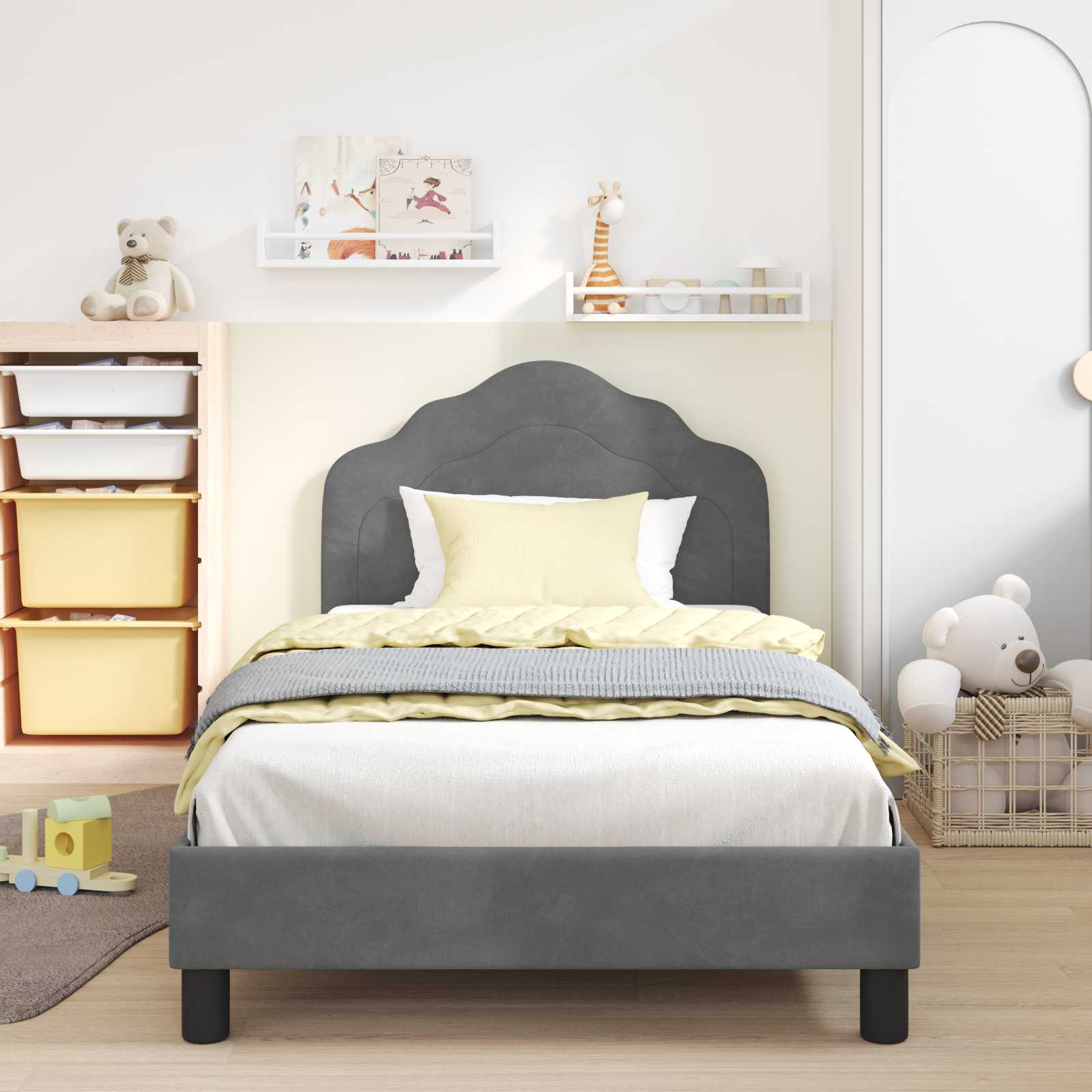 Krevet za djecu s uzglavljem Tamnosiva 90 x 190 cm Baršun