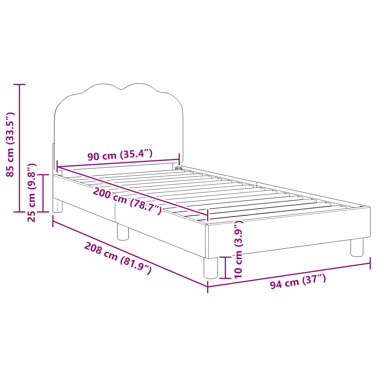 Krevet za djecu s uzglavljem Svjetlosiva 90 x 200 cm Bouclé