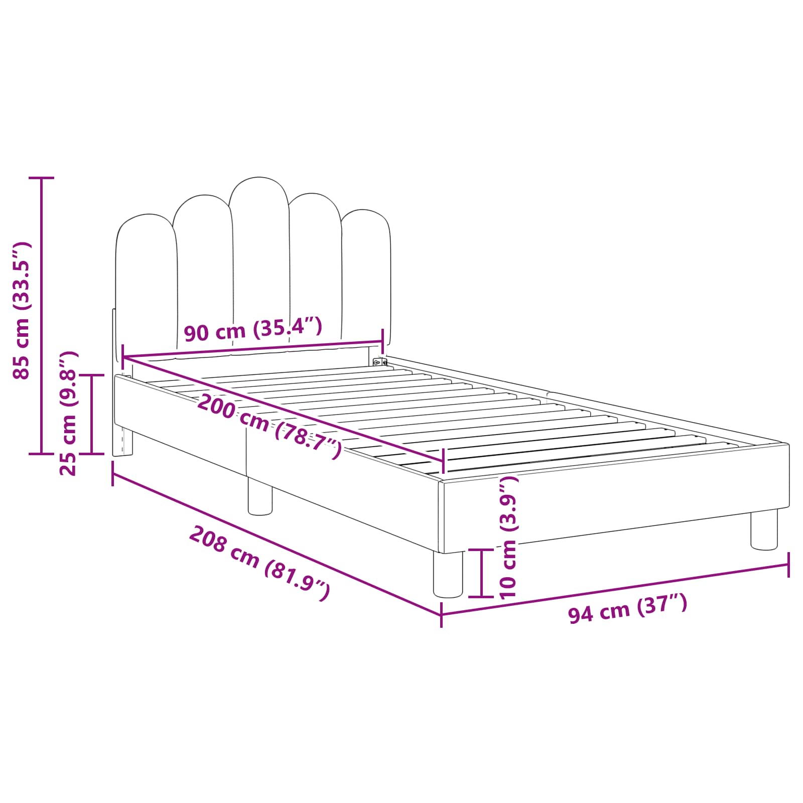 Krevet za djecu s uzglavljem Svjetlosiva 90 x 200 cm Tkanina