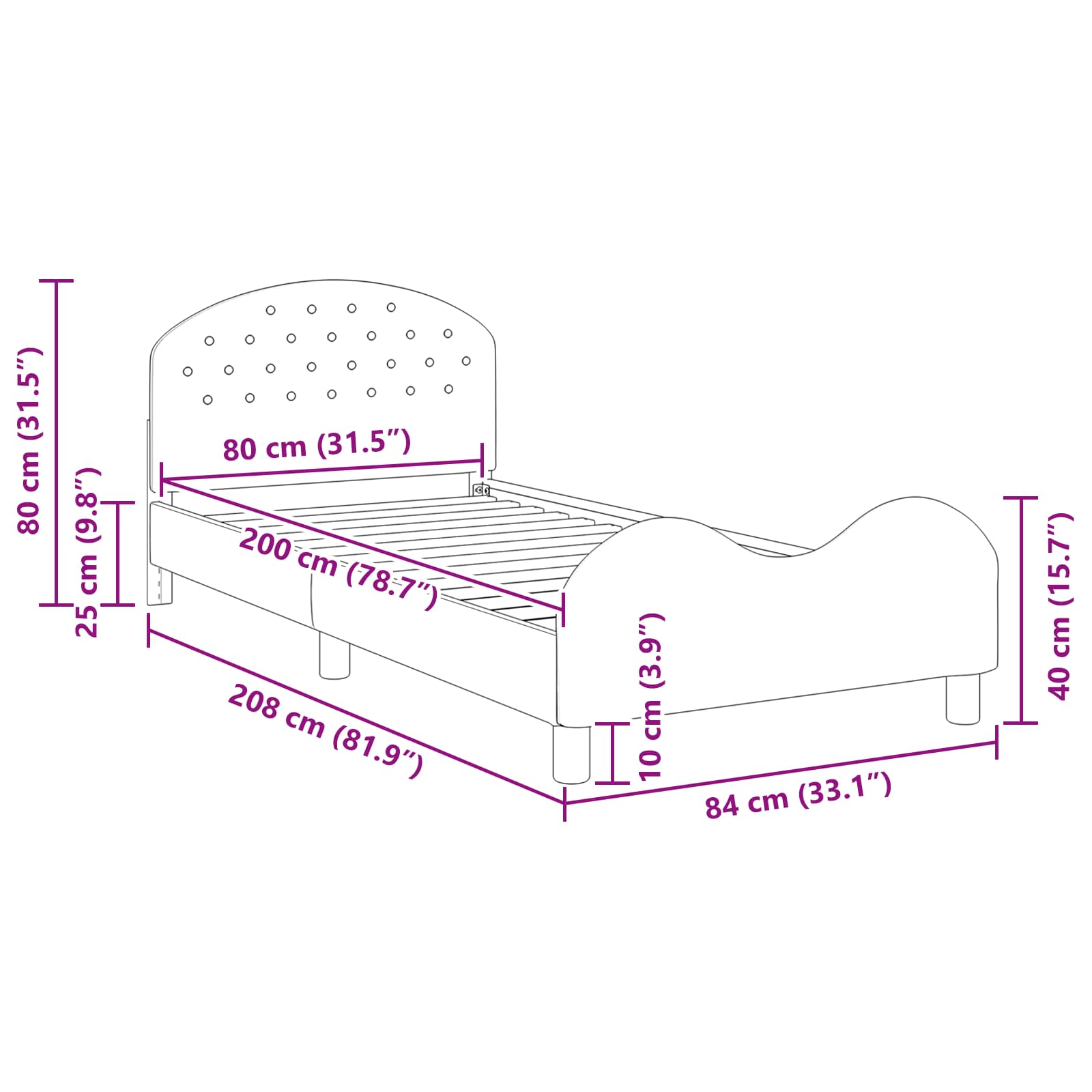 Krevet za djecu s uzglavljem Tamnosiva 80 x 200 cm Baršun