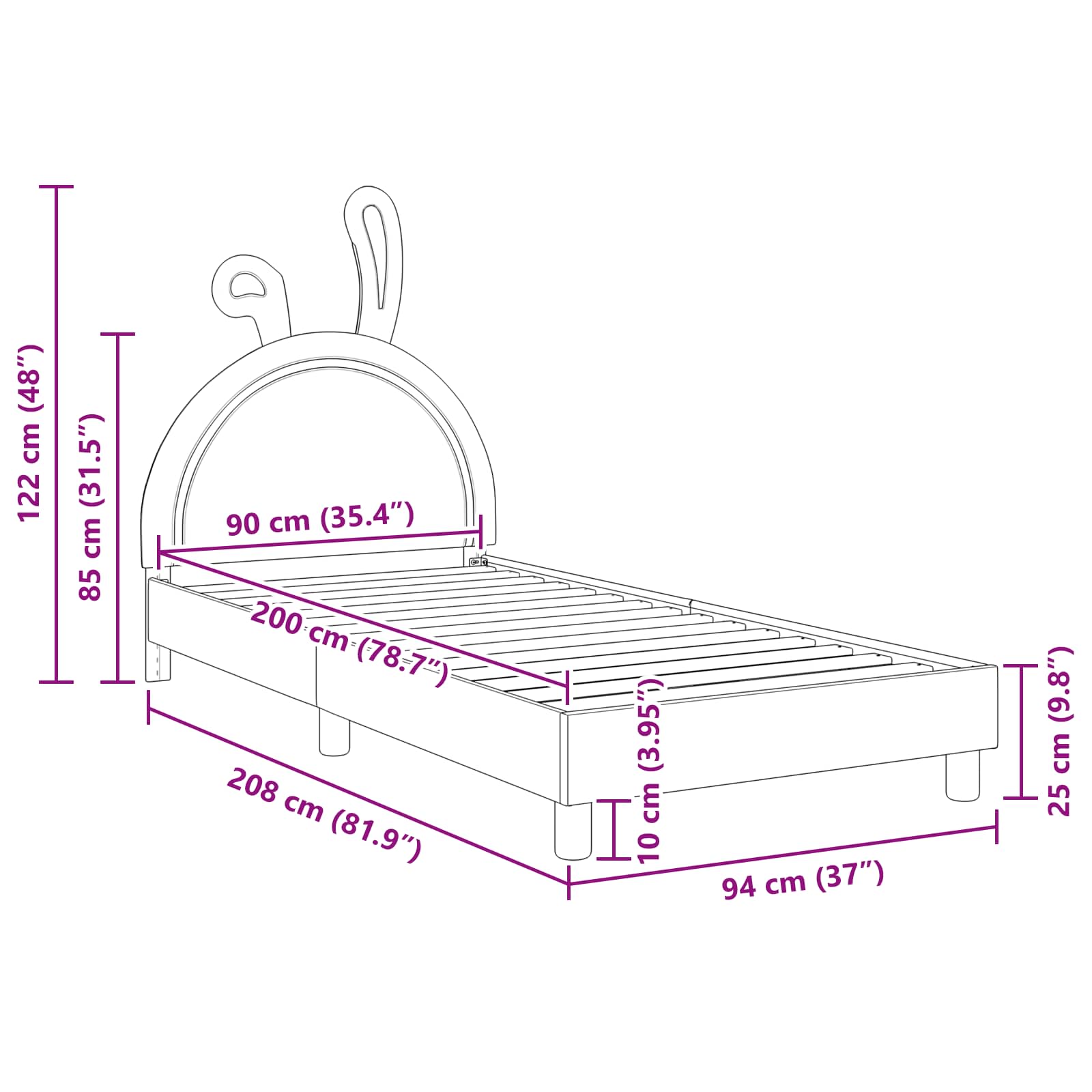 Krevet za djecu s uzglavljem Svjetlosiva 90 x 200 cm PU