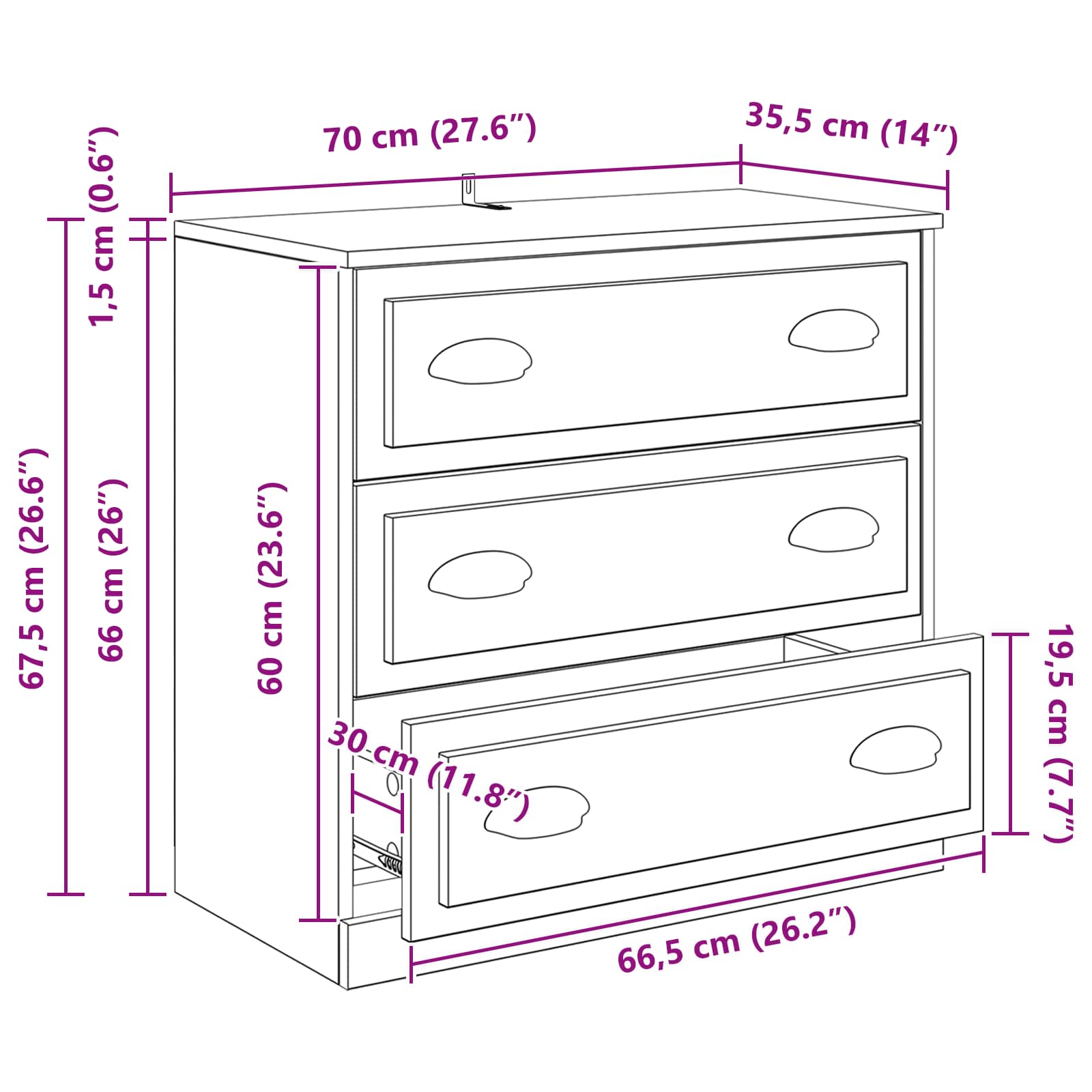 Komode 3 pcs Staro drvo 210 x 35,5 x 67,5 cm Konstruirano drvo