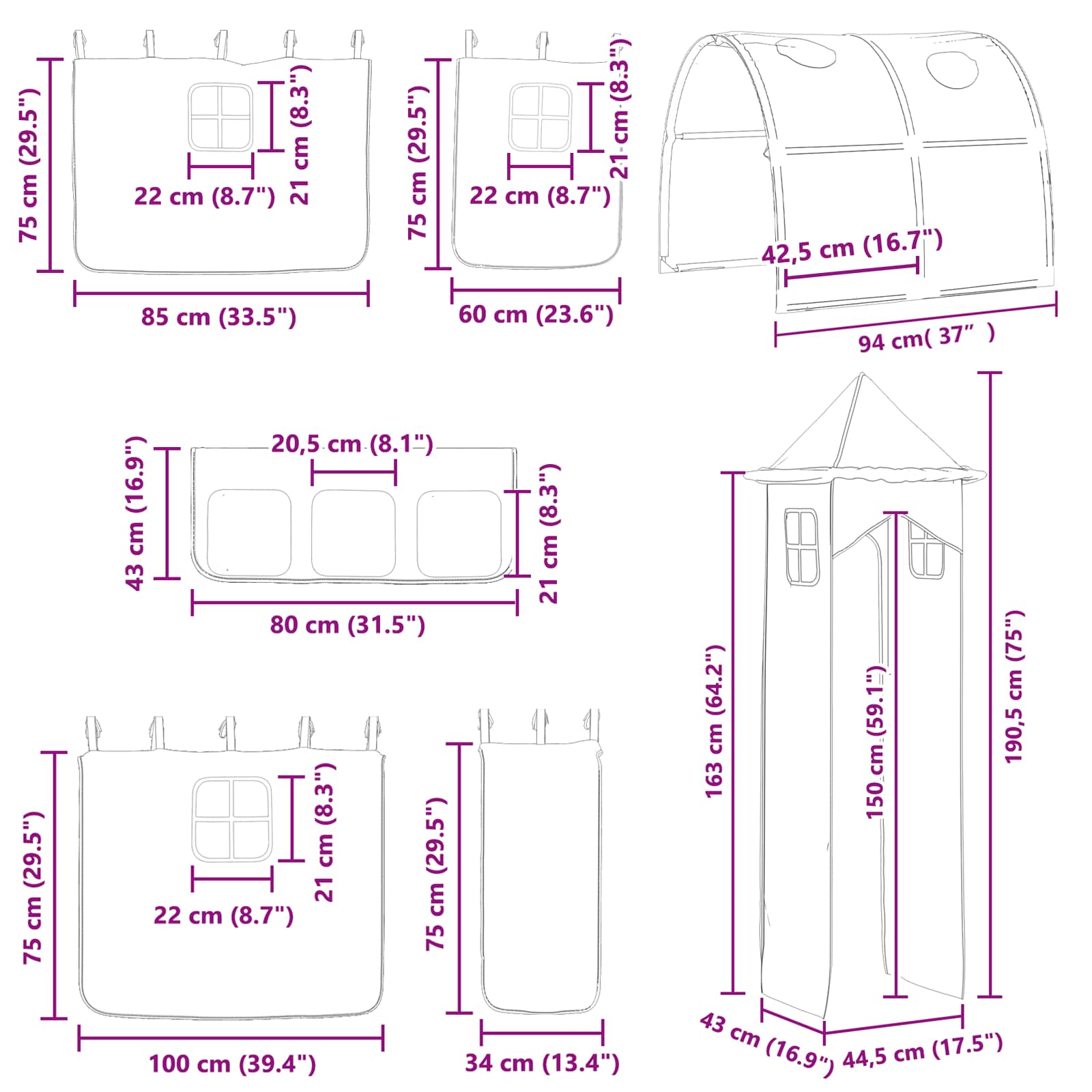 Okvir Krevet za Dječji Loft Bijela i crna 100 x 200 cm Metal