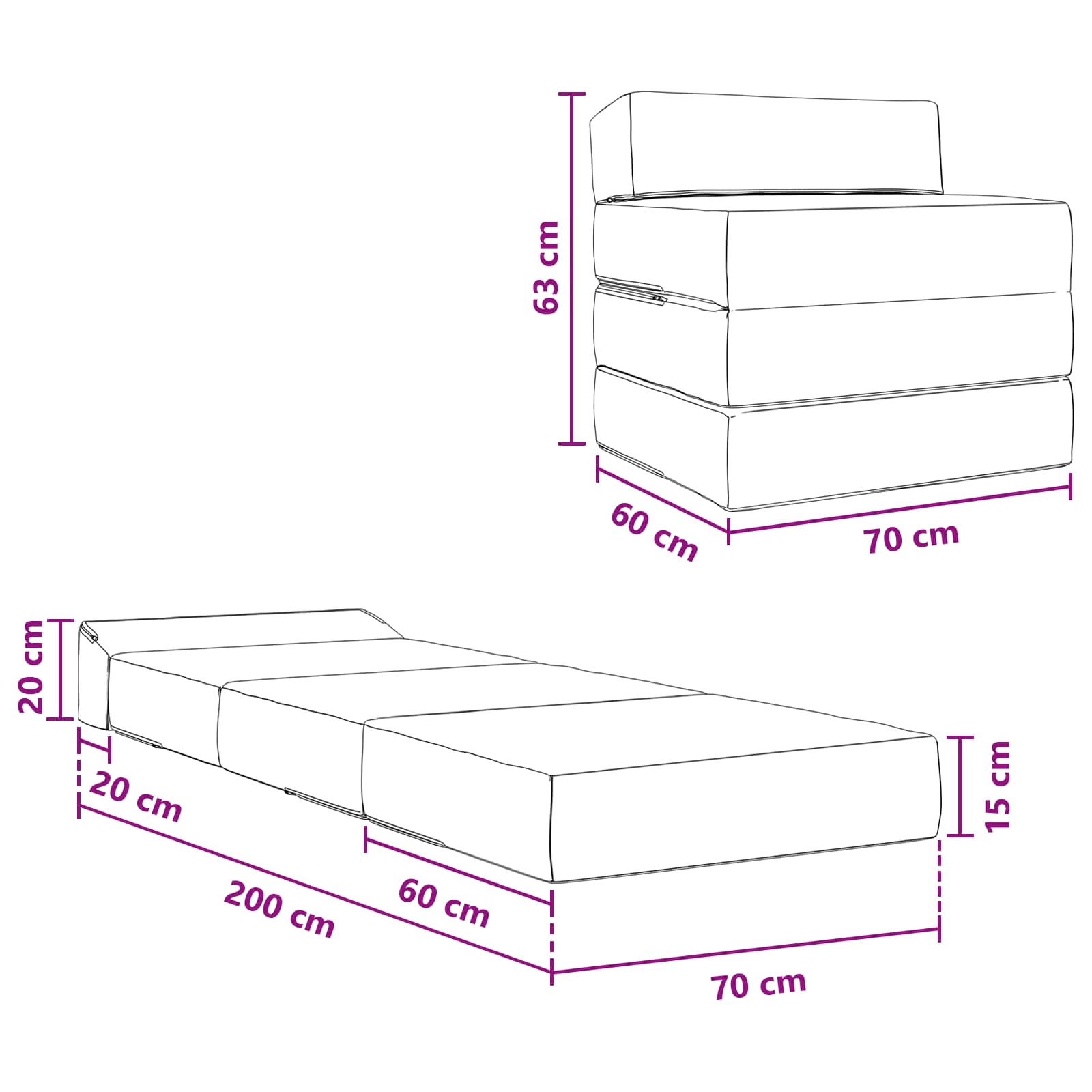 Sofa na razvlačenje Plava 200 x 70 x 15 cm Baršun