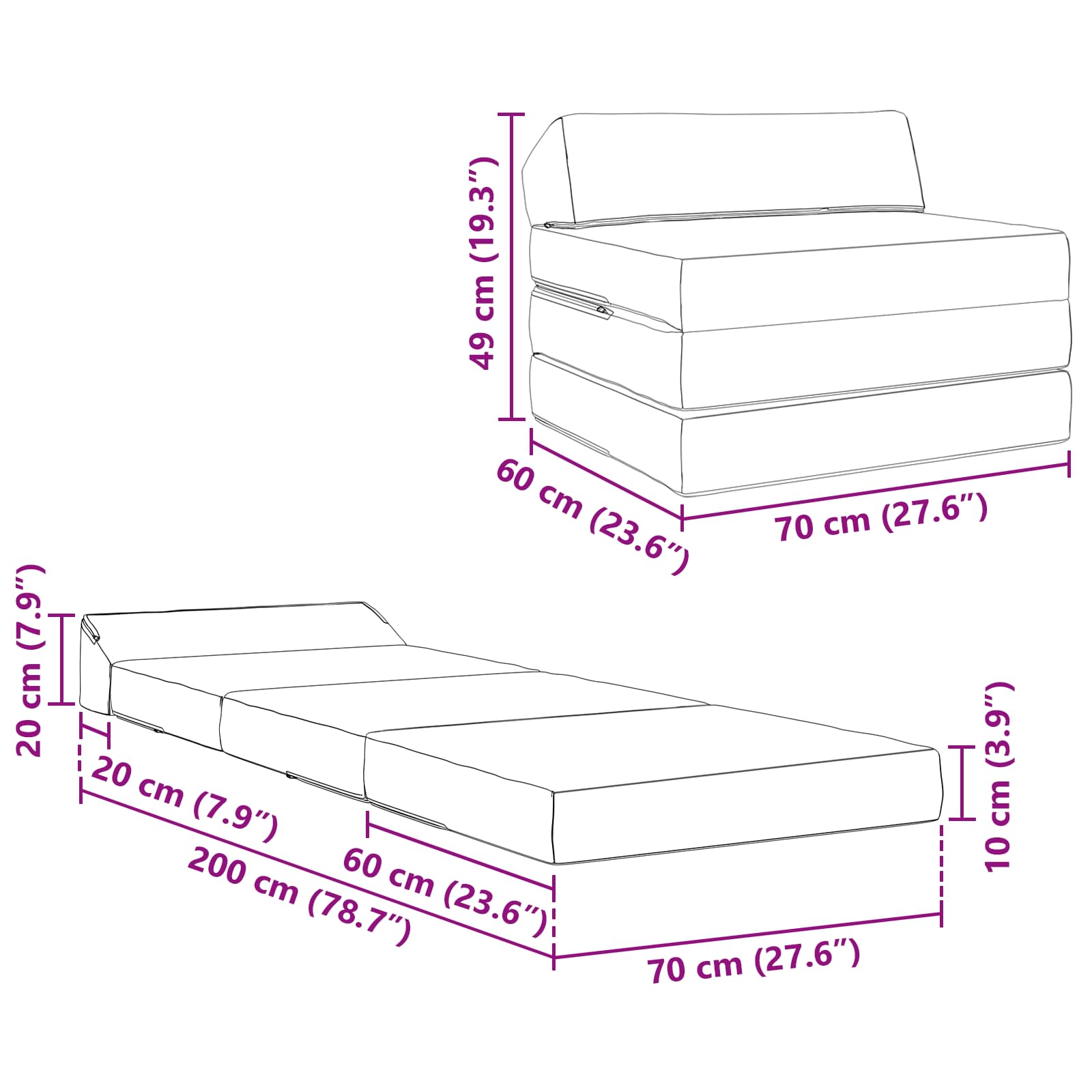 Sofa na razvlačenje Tamnozelena 200 x 70 x 10 cm Baršun