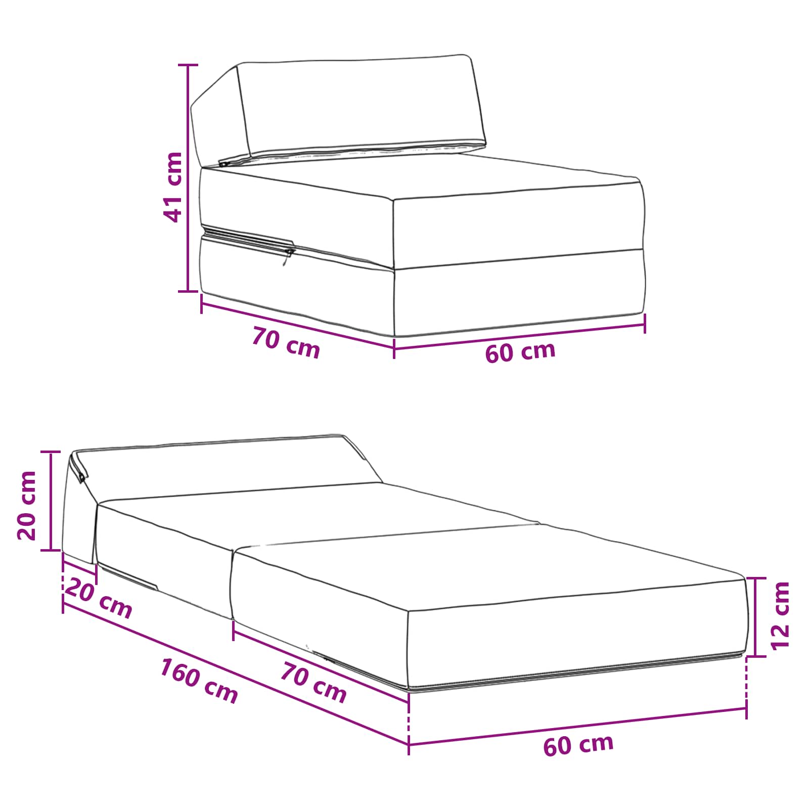 Sofa na razvlačenje Plava 60 x 70 x 41 cm Tkanina