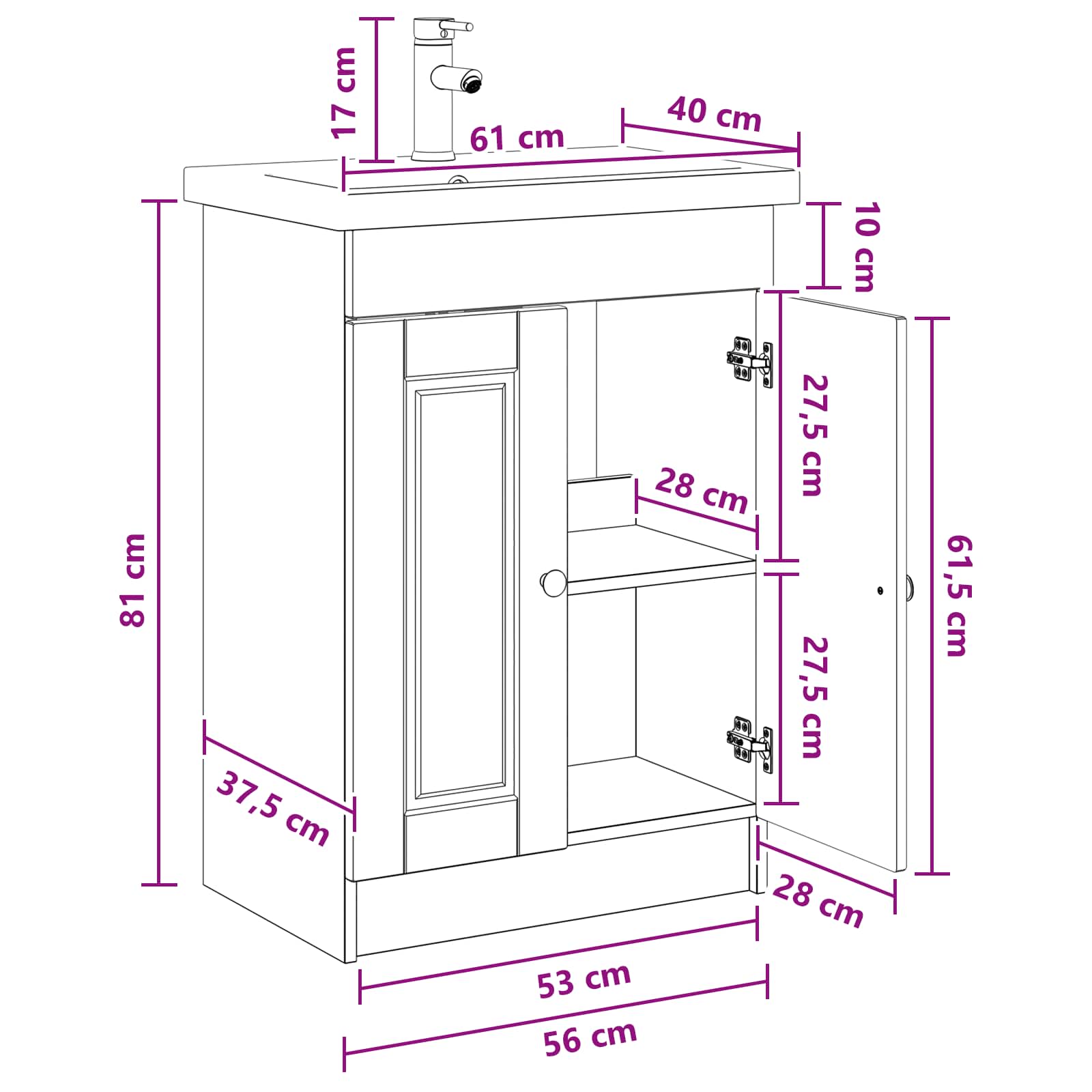 Set namještaja za kupaonicu Crna 56 x 37,5 x 81 cm