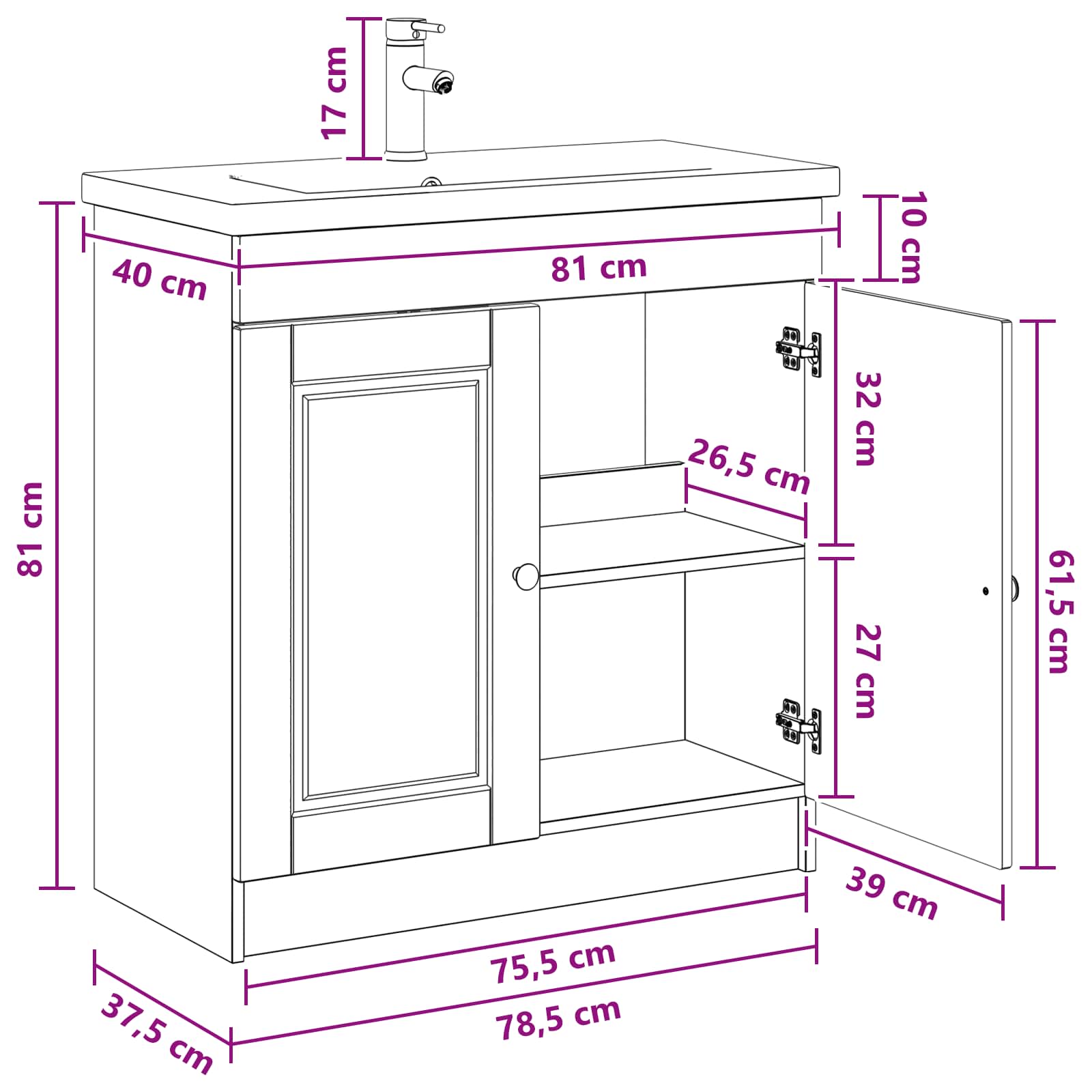 Set namještaja za kupaonicu Hrast sonoma 78,5 x 37,5 x 81 cm