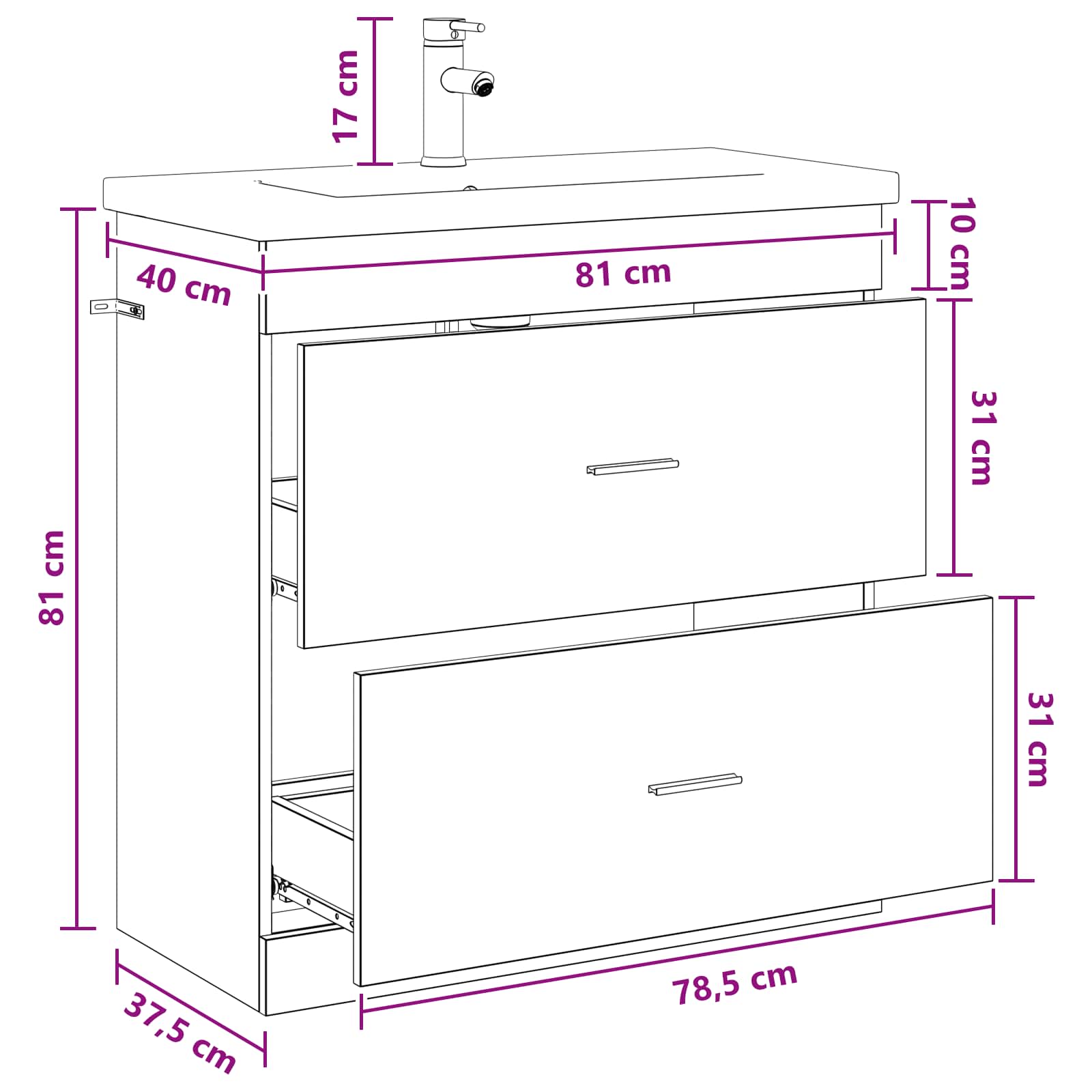 Set namještaja za kupaonicu Staro drvo 81 x 40 x 84,5 cm