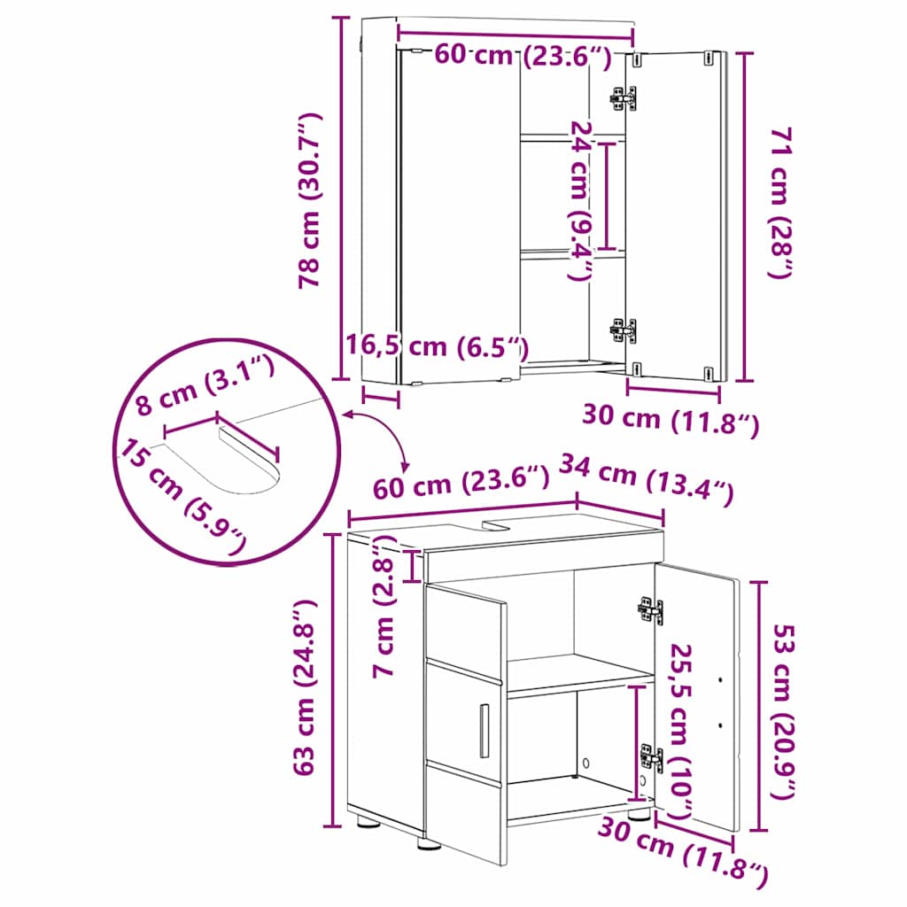 Set namještaja za kupaonicu TULUM 3 pcs Umjetnički hrast