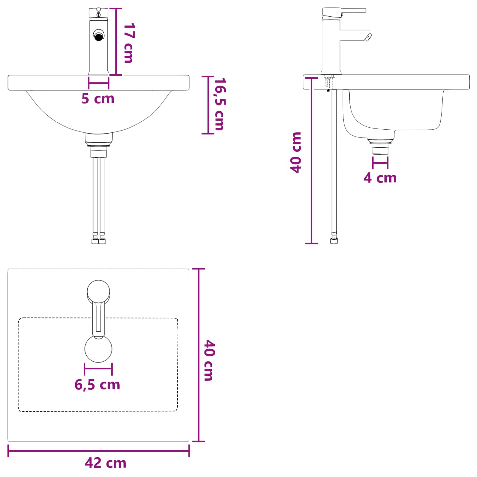 Kupaonski umivaonik s sudoperom Siva Sonoma 42 x 40 x 84,5 cm