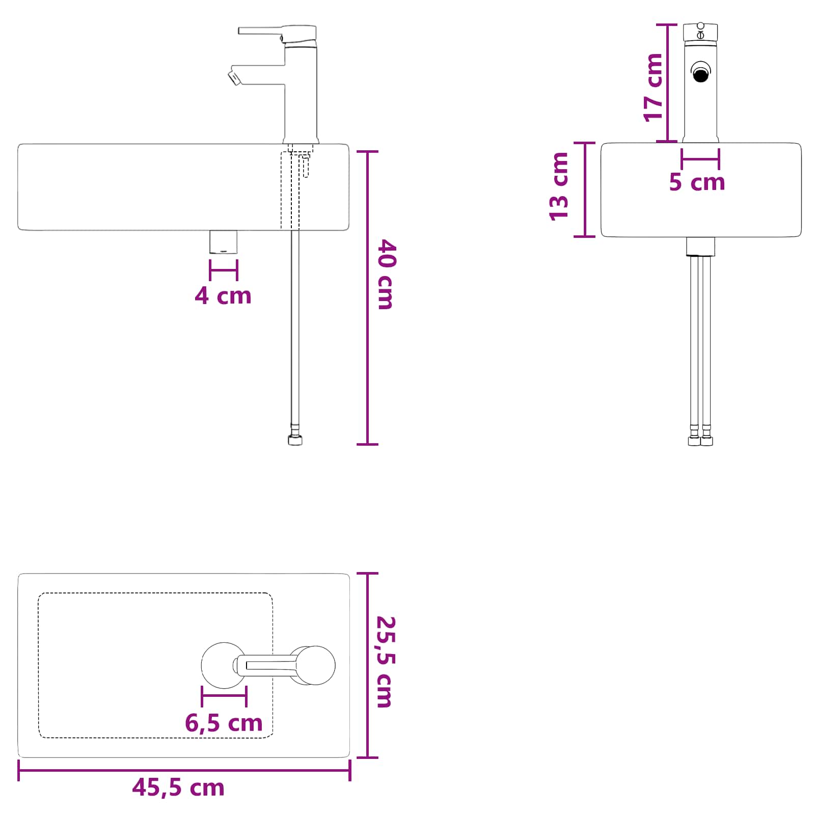 Umivaonik za kupaonicu Mat Crna 45,5 x 25,5 x 13 cm Metal