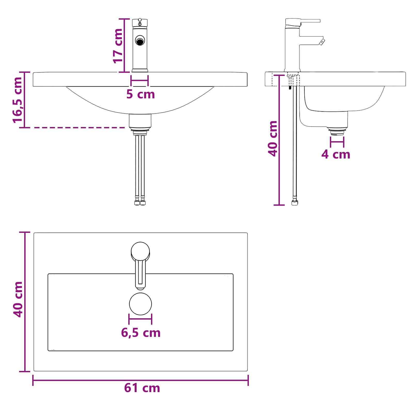 Umivaonik za kupaonicu Mat Crna 61 x 40 x 16,5 cm Metal