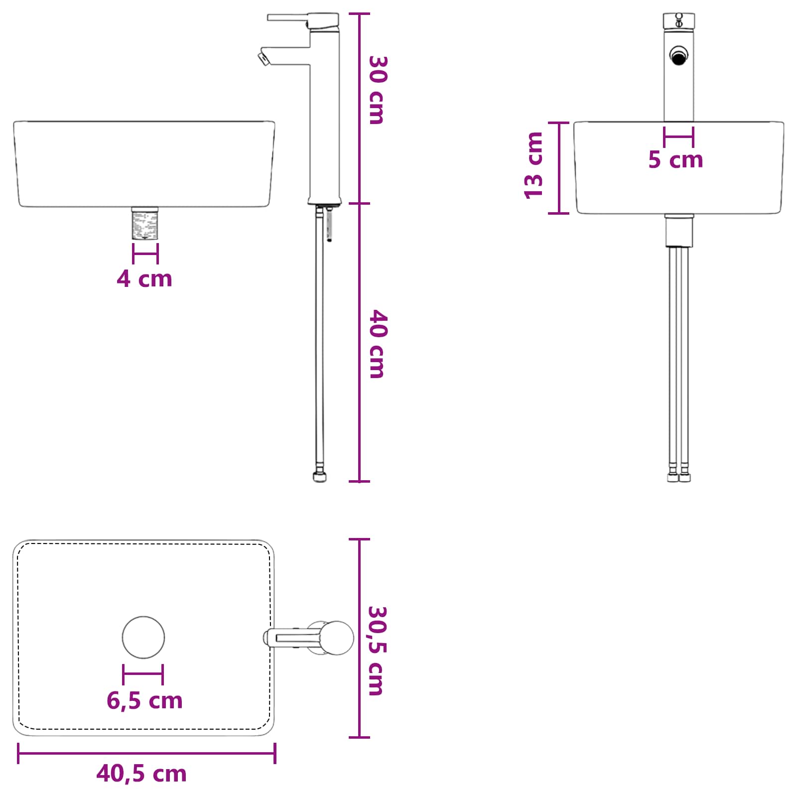 Umivaonik za kupaonicu Mat Crna 40,5 x 30,5 x 13 cm Metal