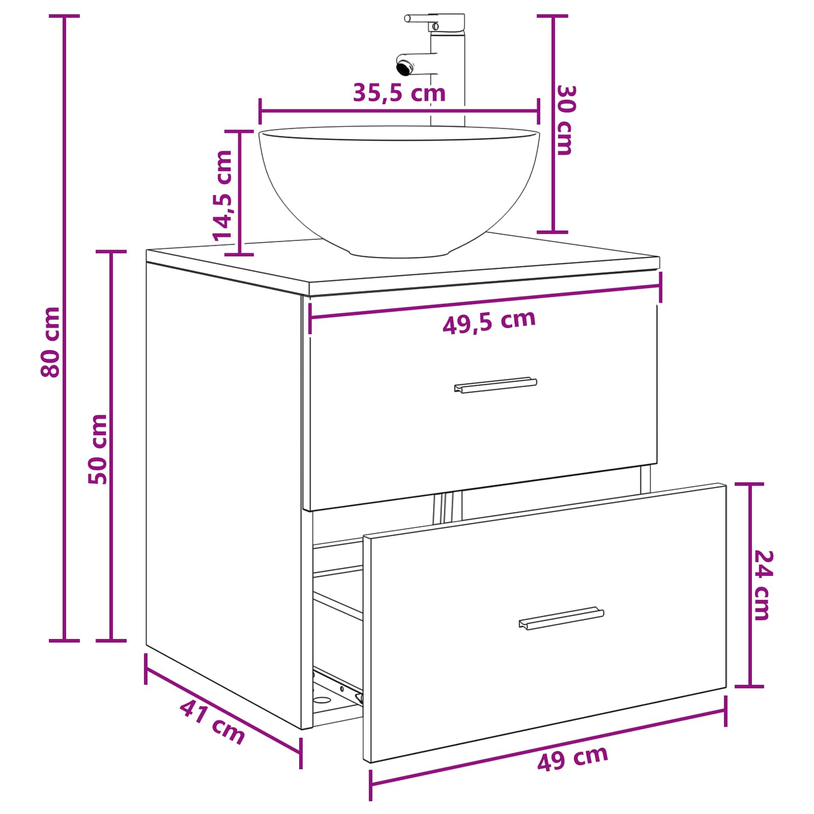 Umivaonik s policom Bijela 49,5 x 41 x 64,5 cm