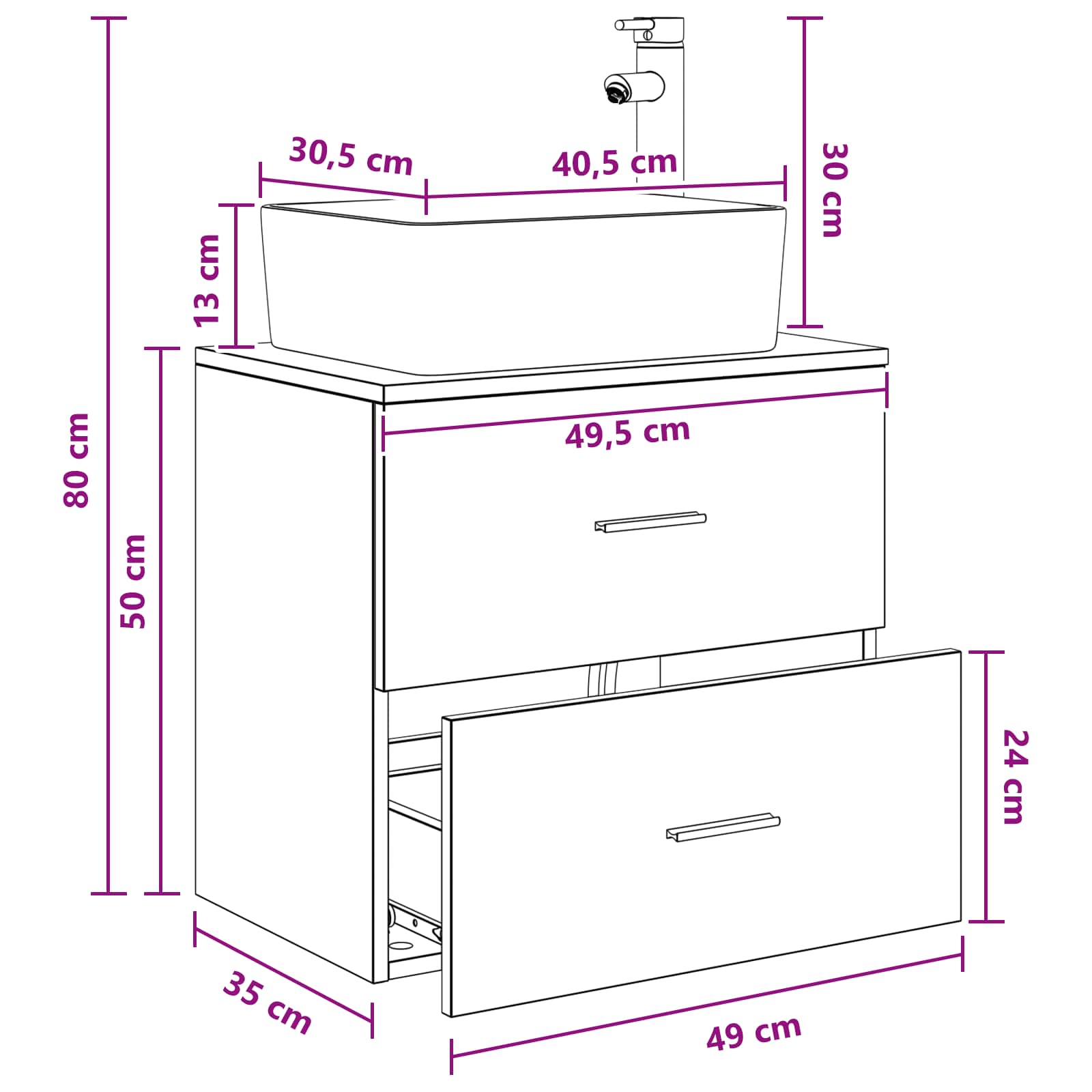 Umivaonik s policom Crni hrast 53 x 34,5 x 63 cm