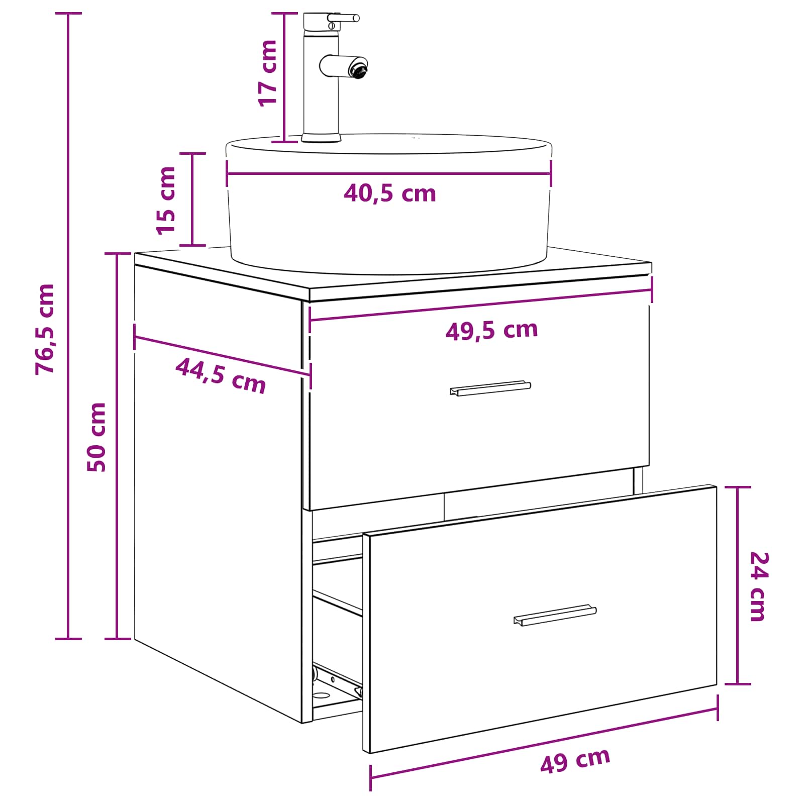 Umivaonik s policom Siva Sonoma 49,5 x 44,5 x 65 cm