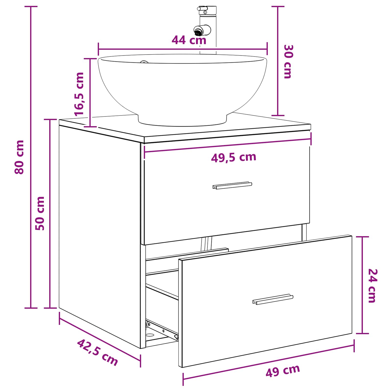 Umivaonik s policom Hrast sonoma 49,5 x 44,5 x 66,5 cm