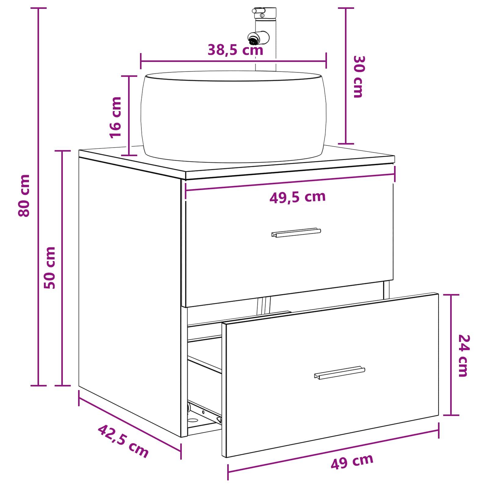 Umivaonik s policom Siva Sonoma 49,5 x 44,5 x 66 cm