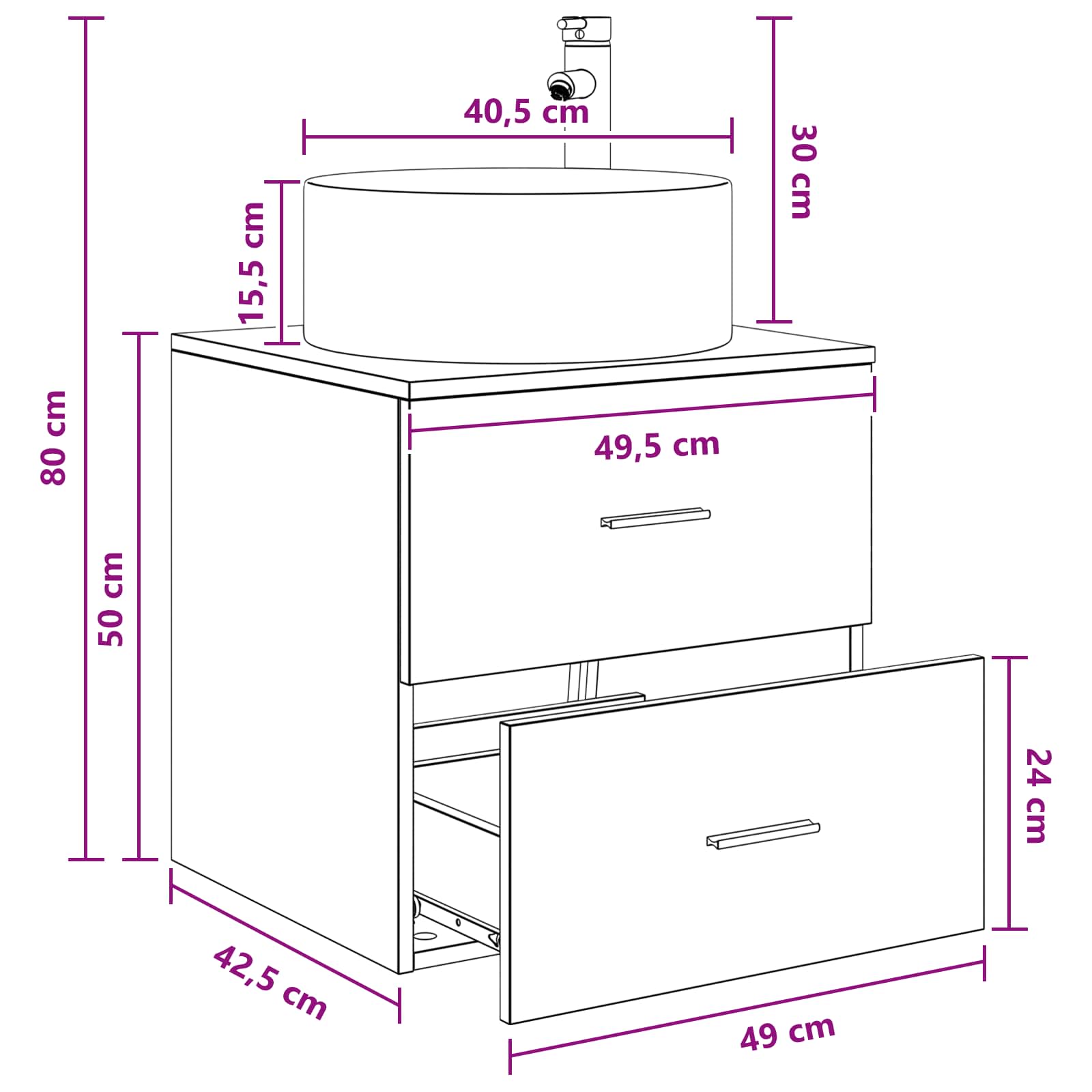 Umivaonik s policom Betonska siva 49,5 x 44,5 x 65,5 cm
