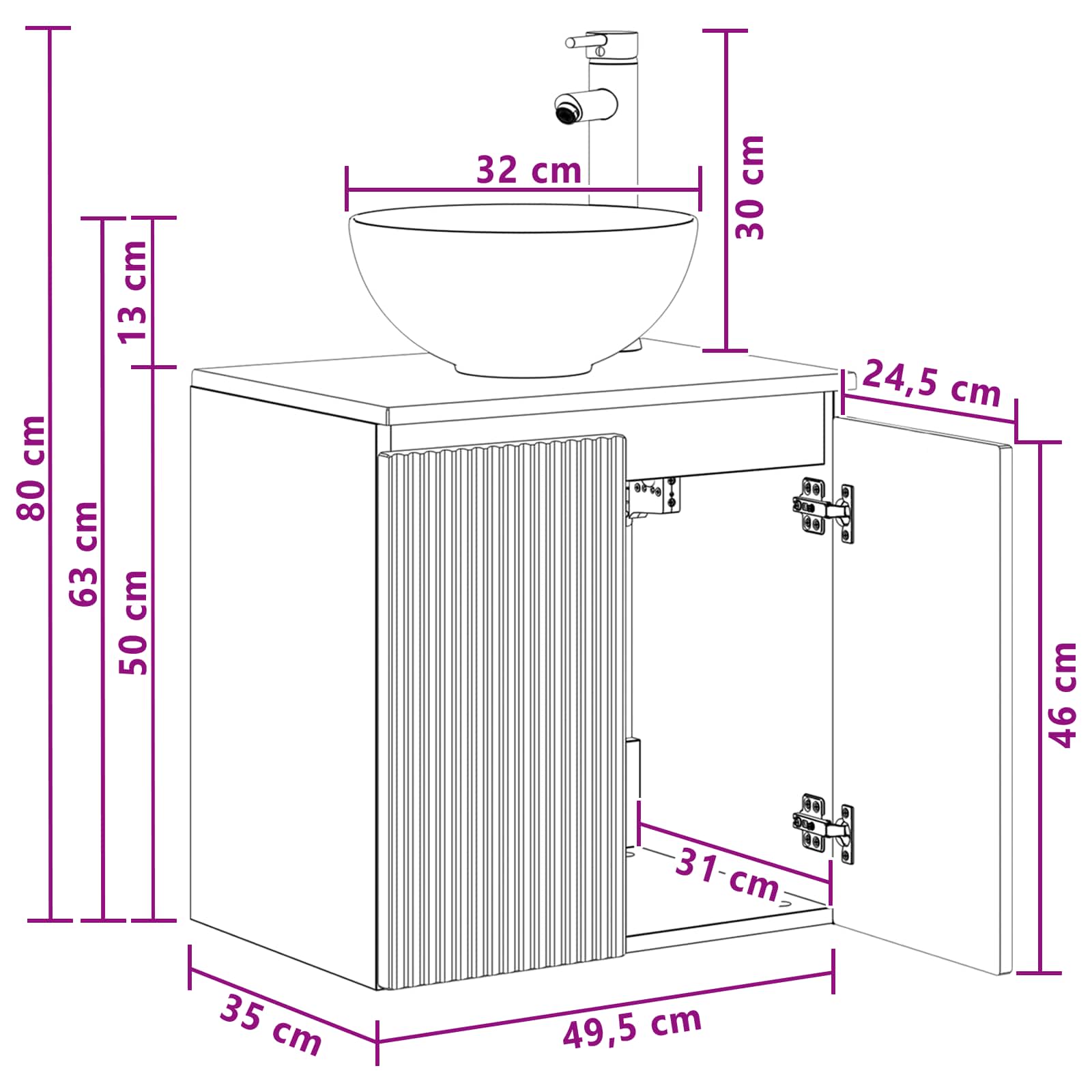 Umivaonik s policom Staro drvo 49,5 x 35 x 63 cm