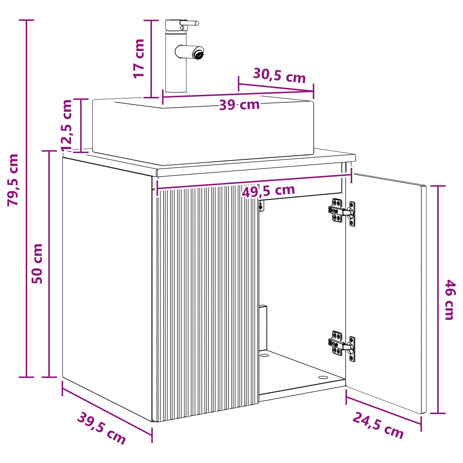 Umivaonik s policom Betonska siva 49,5 x 41 x 62,5 cm