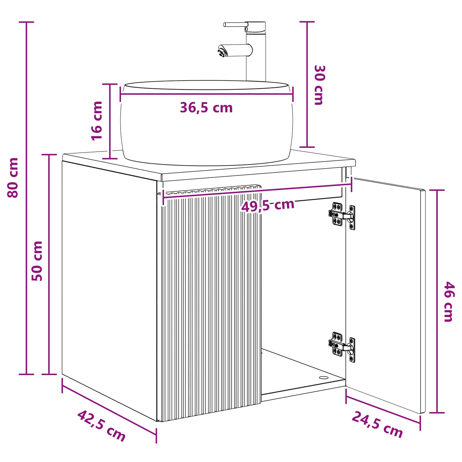 Umivaonik s policom Betonska siva 49,5 x 44,5 x 66 cm