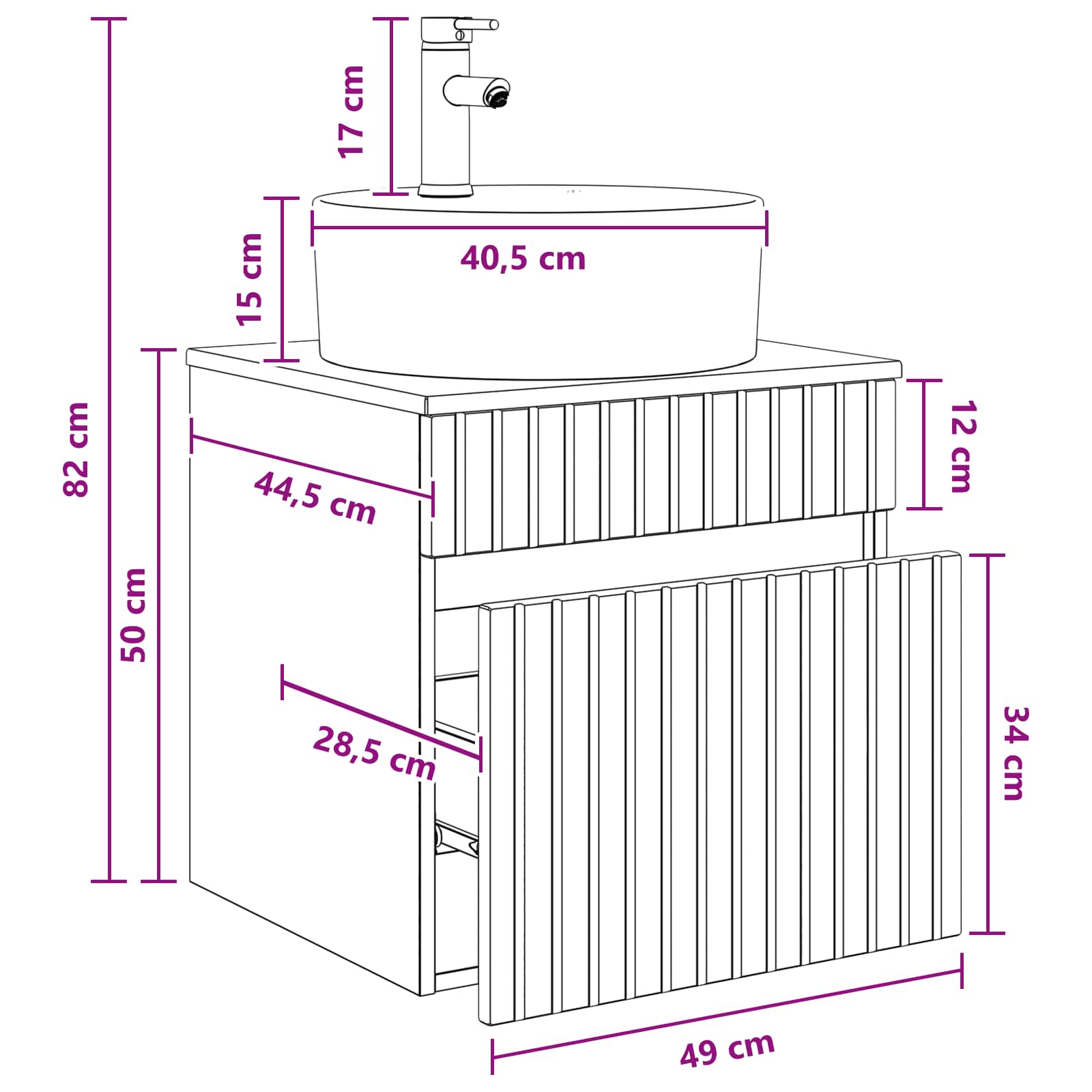 Umivaonik s policom za zid Siva Sonoma 49 x 44,5 x 65 cm