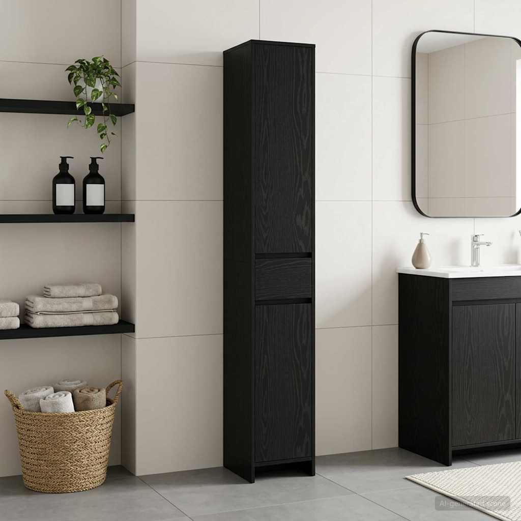 Kupaonski ormar Crni hrast 30 x 33 x 190 cm Konstruirano drvo