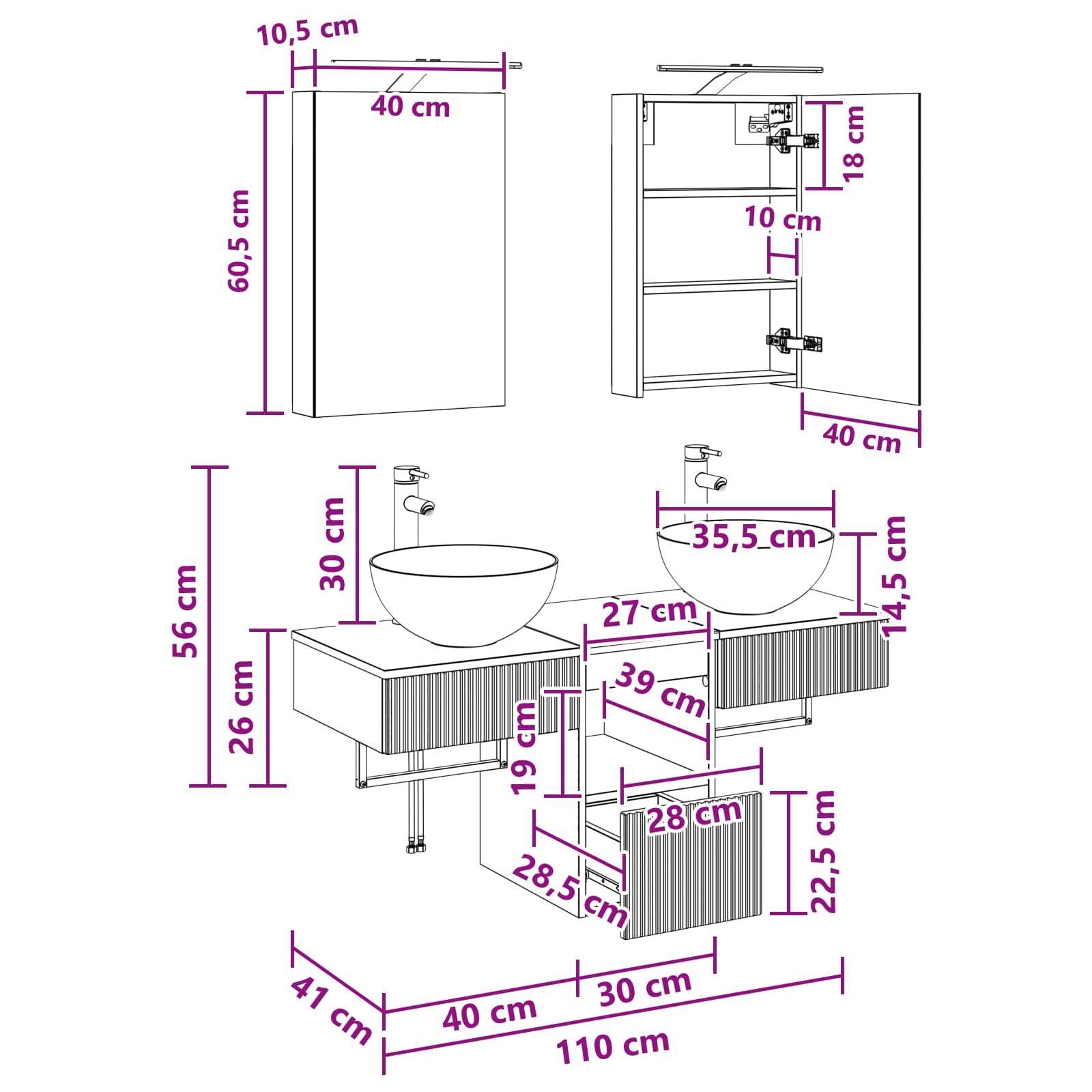 Set ormarića za kupaonicu 5 pcs Siva Sonoma 40 x 10,5 x 60,5 cm