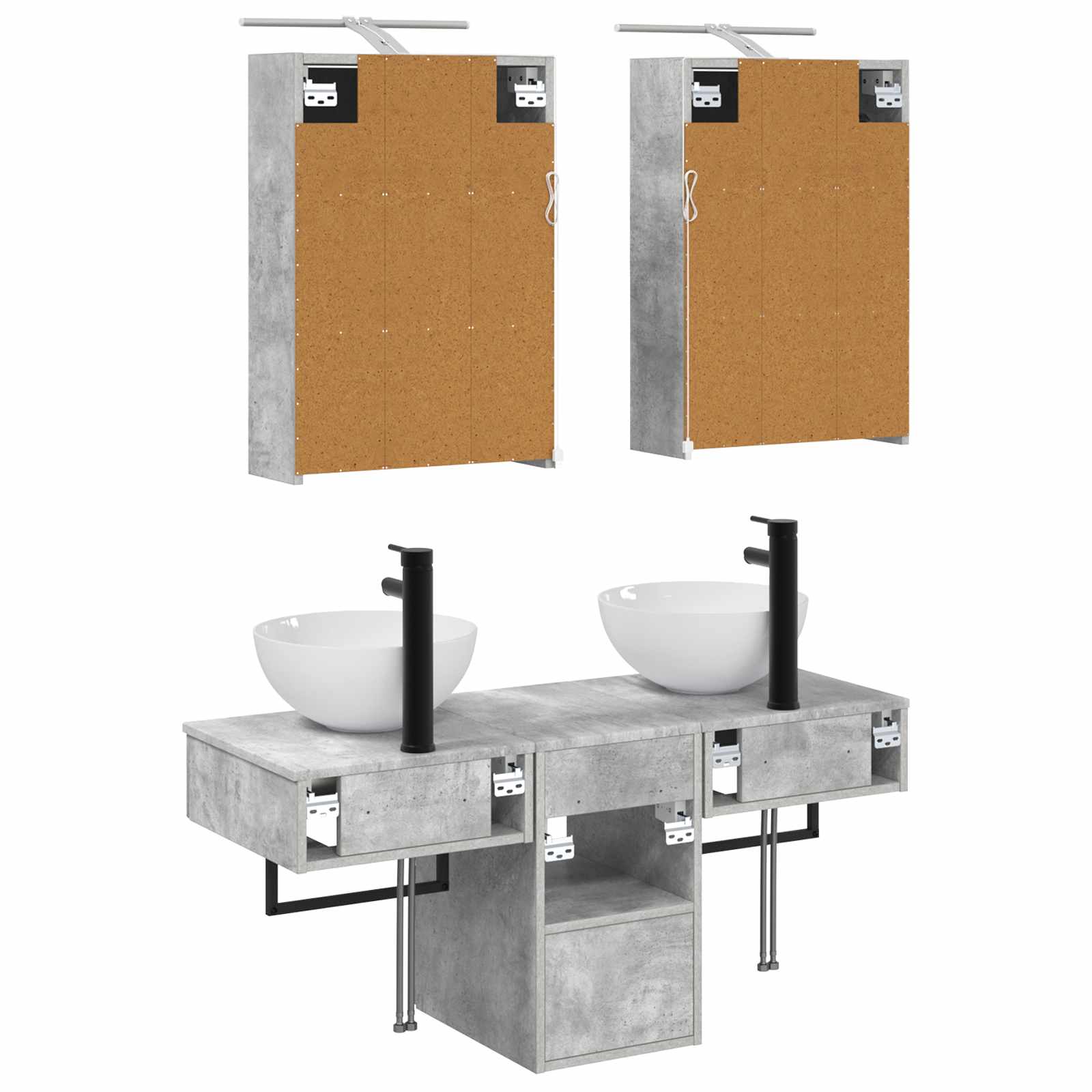 Set ormarića za kupaonicu 5 pcs Betonska siva 43 x 16 x 62,5 cm